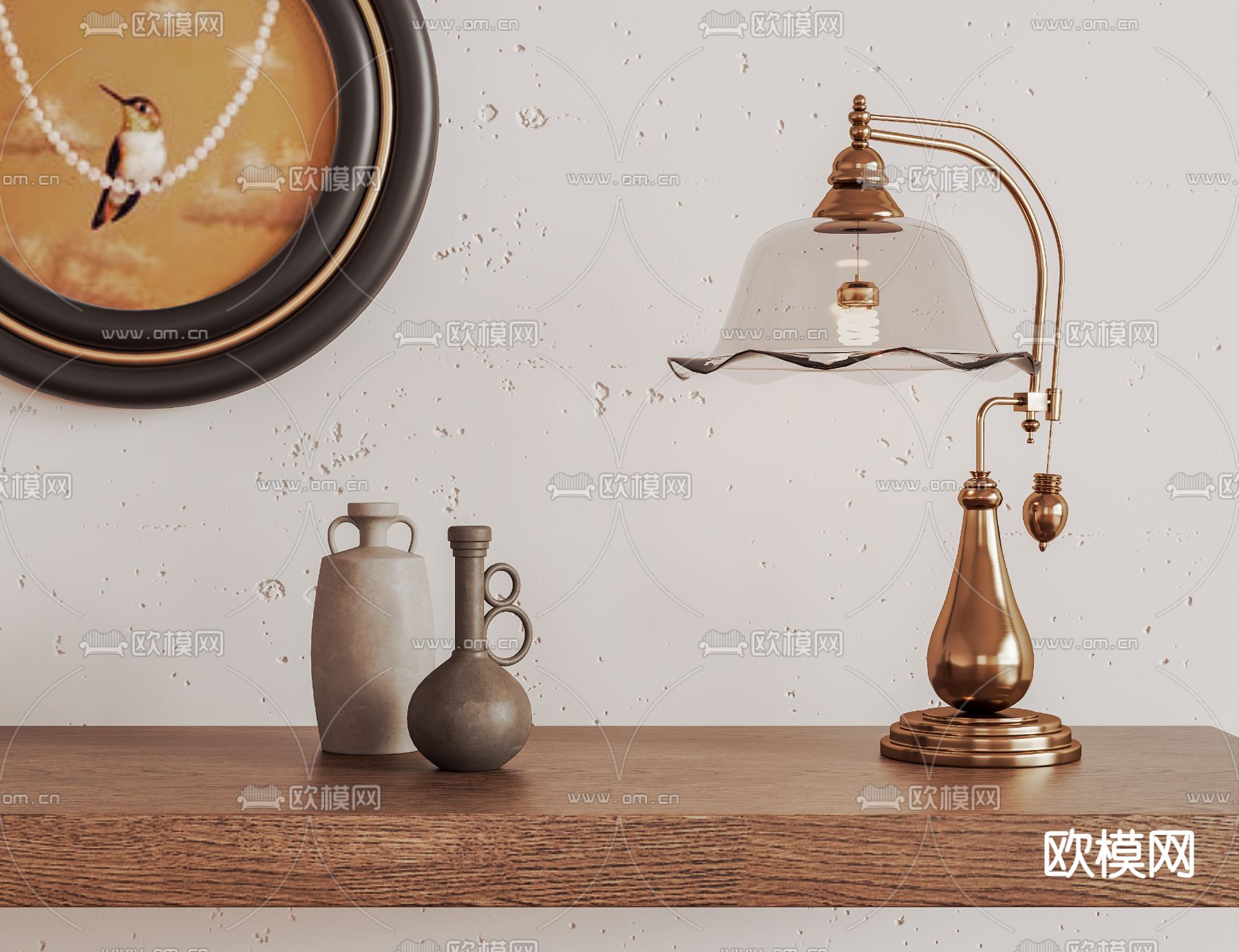 中古风台灯su模型下载（渲染图1）
