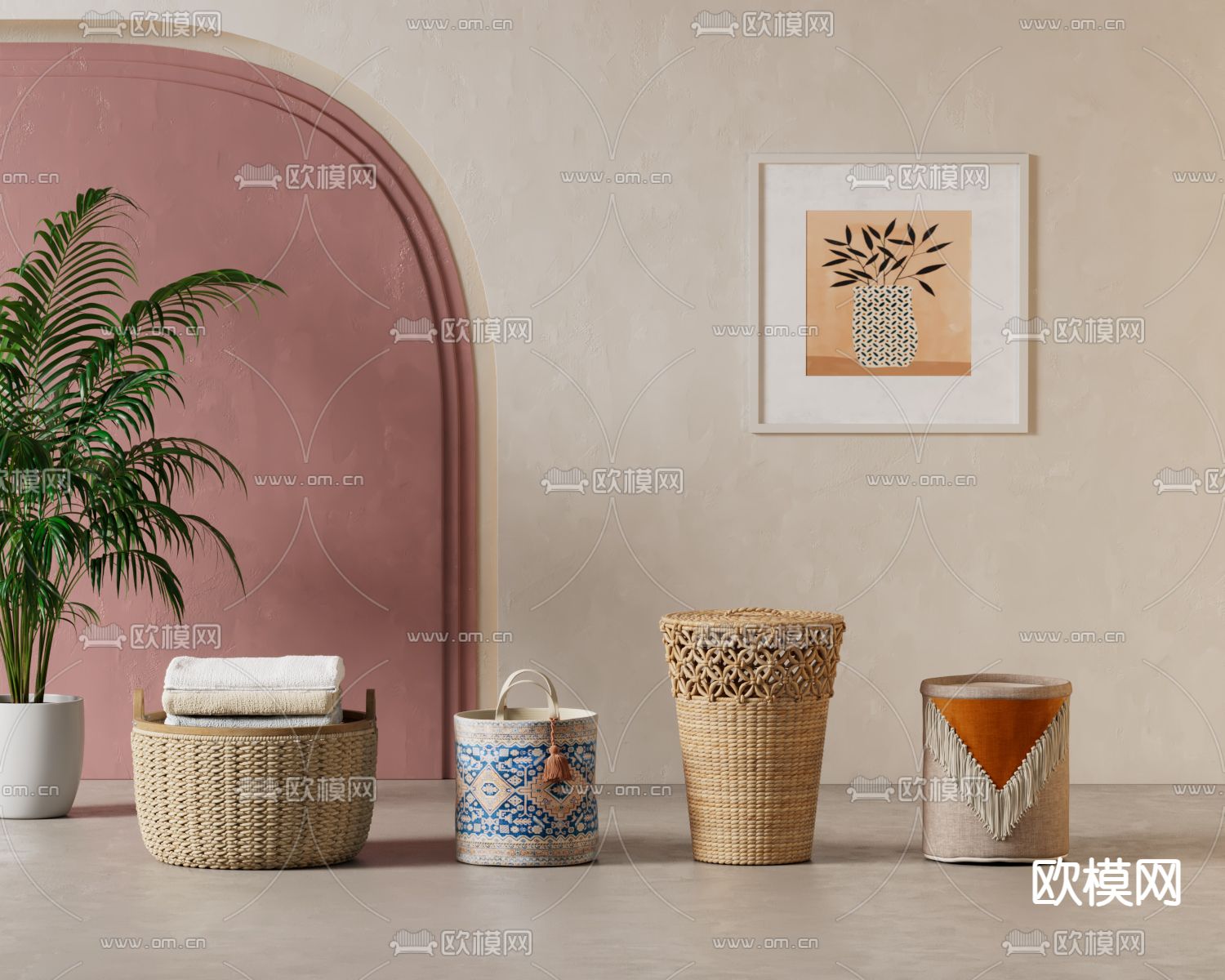 藤编洗衣篓 收纳筐 收纳篓3d模型下载