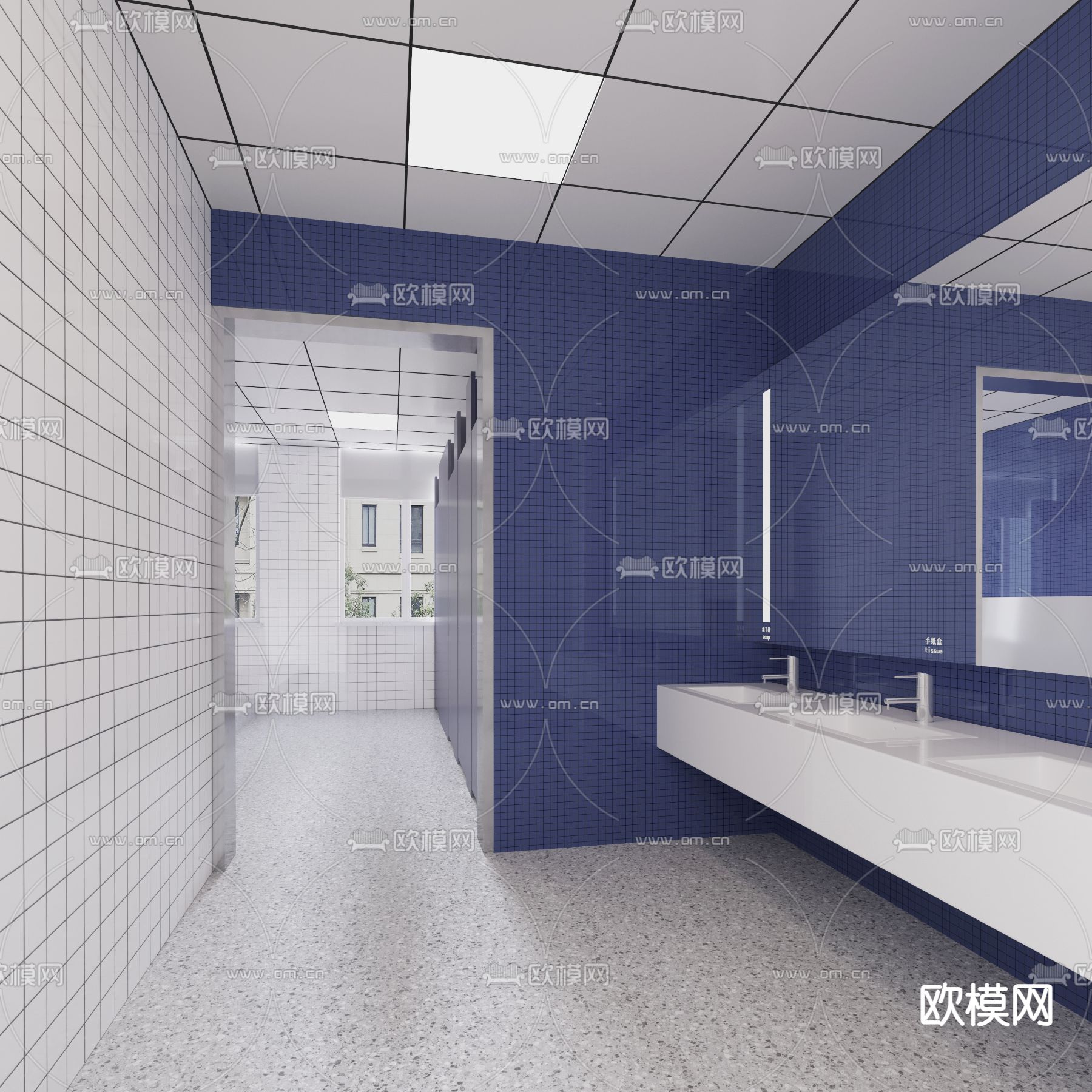 现代公共卫生间su模型下载（渲染图1）
