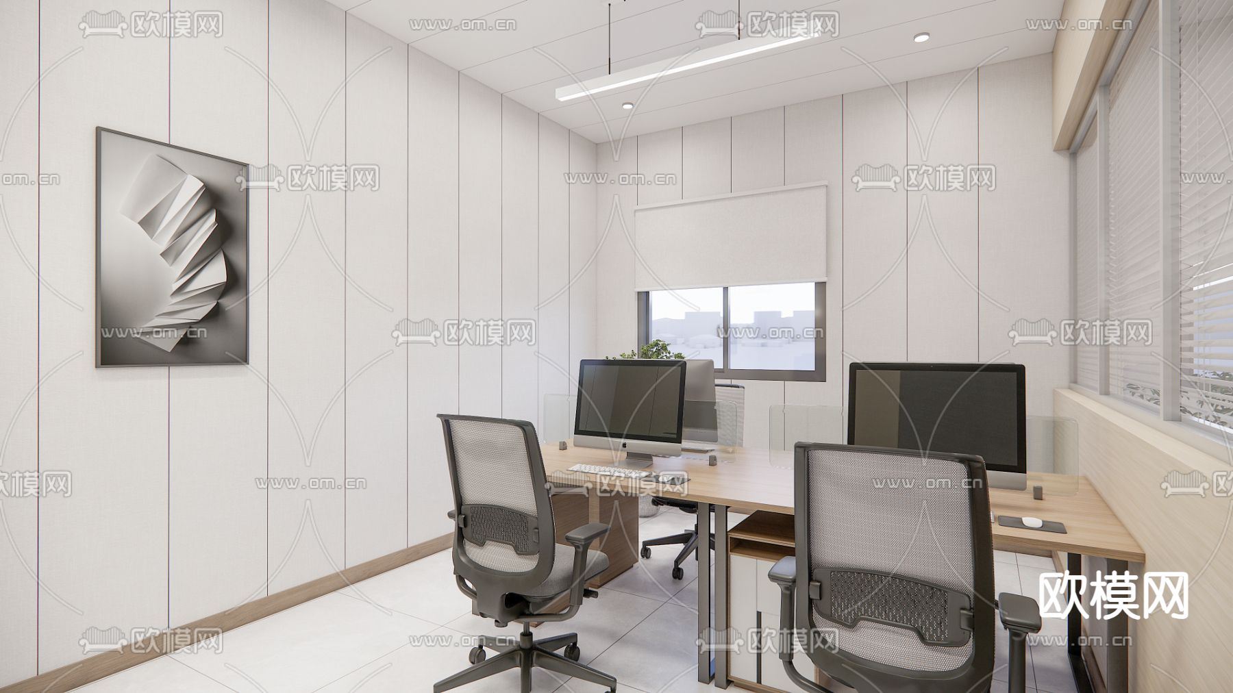 现代办公空间su模型下载（渲染图1）