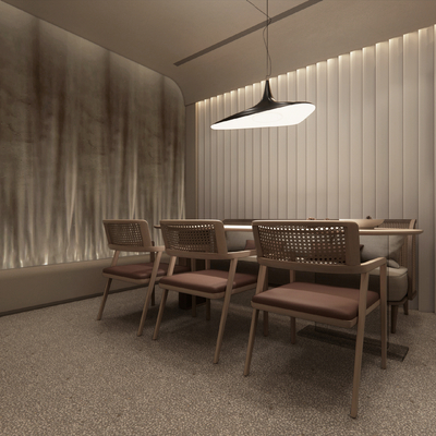  侘寂风餐厅包房su模型 