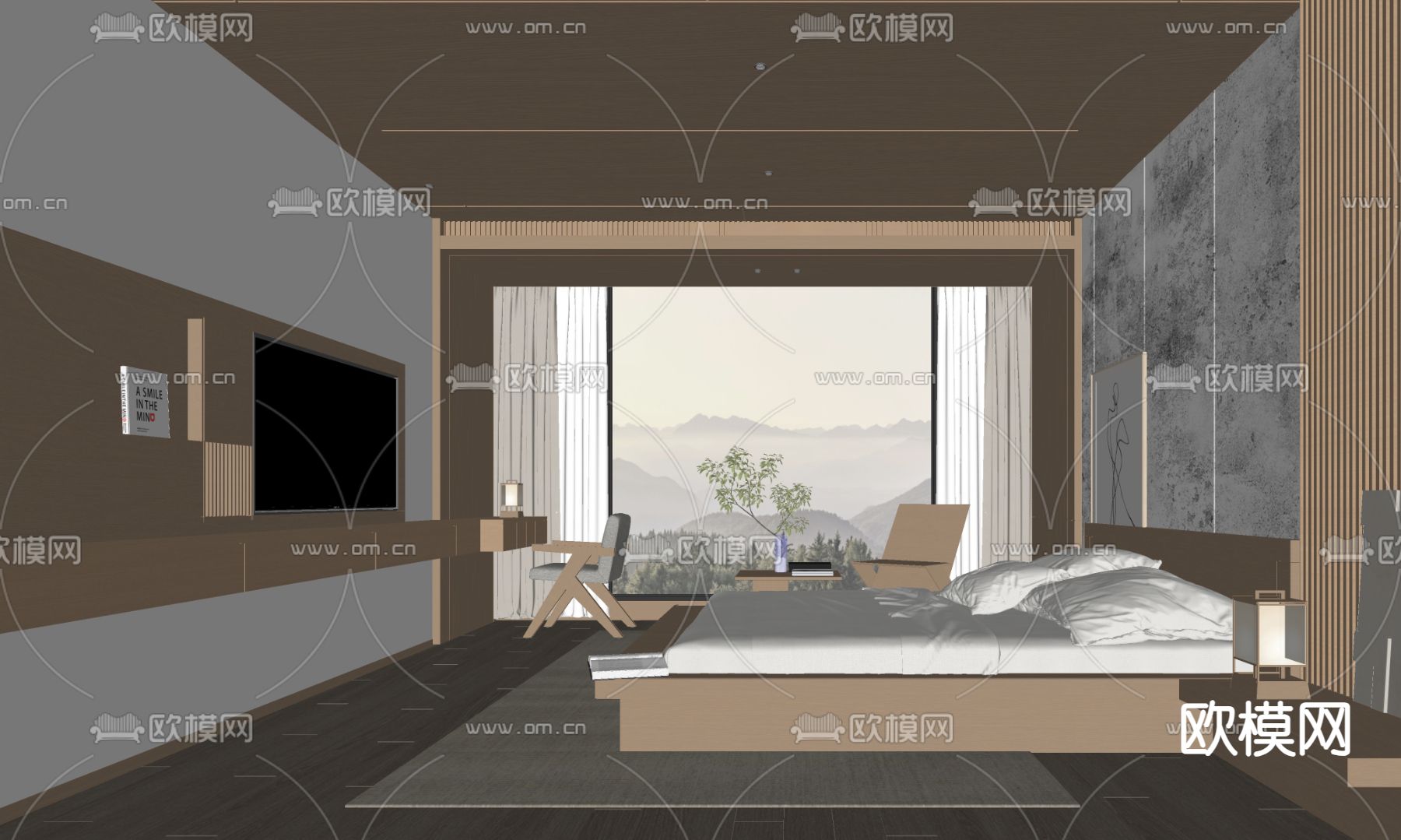 现代酒店客房su模型下载（渲染图2）