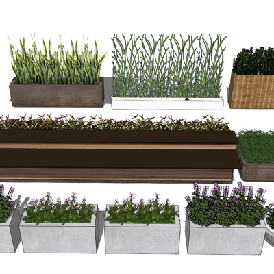  花箱花钵su模型 