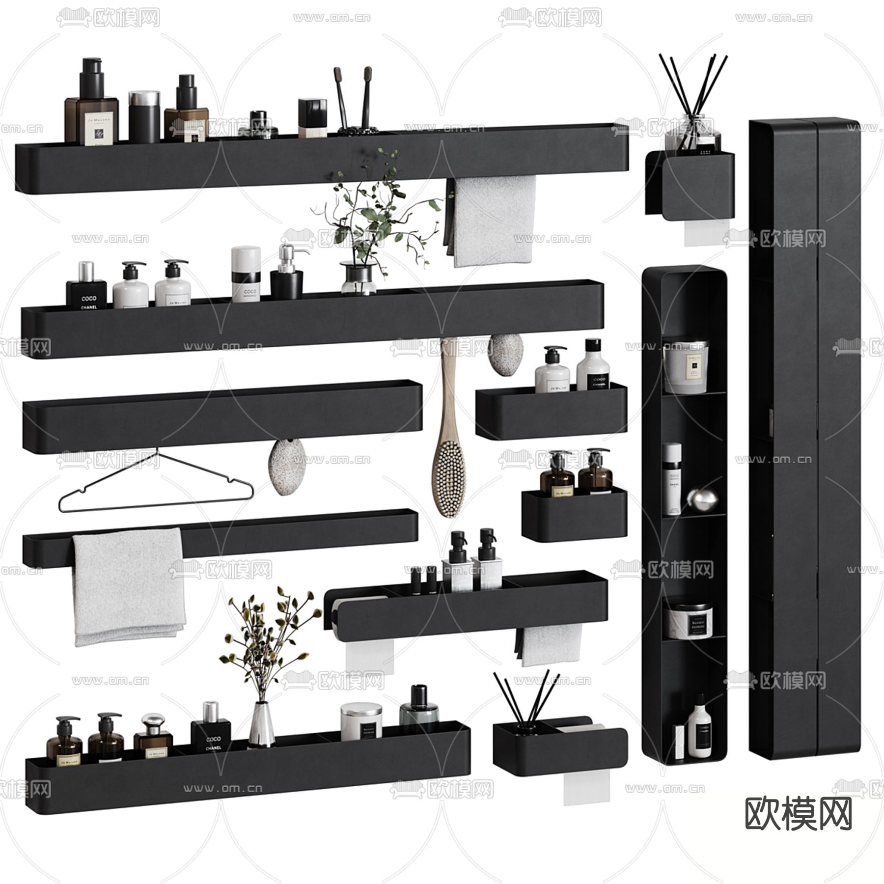 洗浴用品 洗发水 沐浴露 毛巾 香薰3d模型下载（渲染图2）
