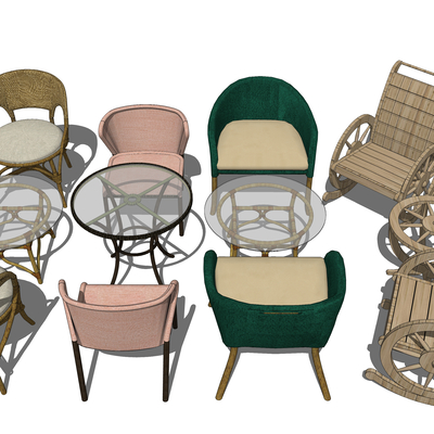  户外桌椅 休闲座椅su模型 