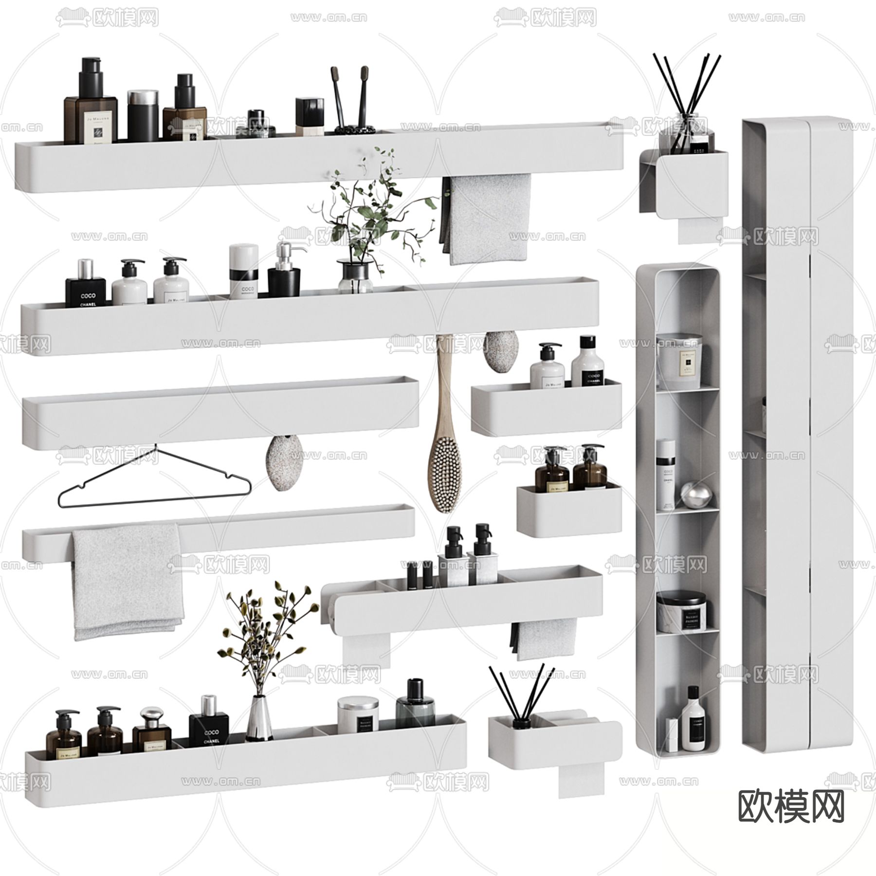 洗浴用品 洗发水 沐浴露 毛巾 香薰3d模型下载（渲染图3）