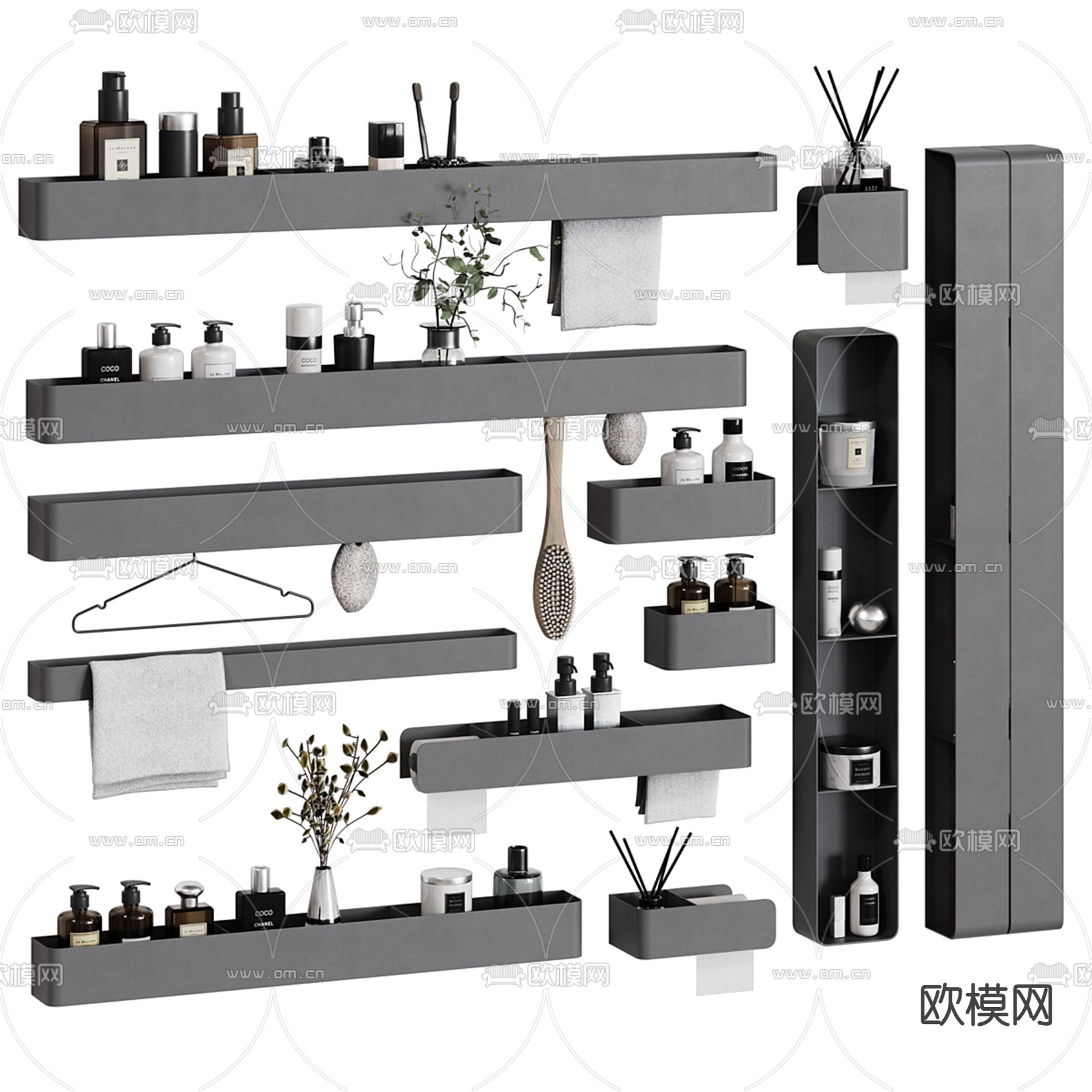 洗浴用品 洗发水 沐浴露 毛巾 香薰3d模型下载（渲染图1）