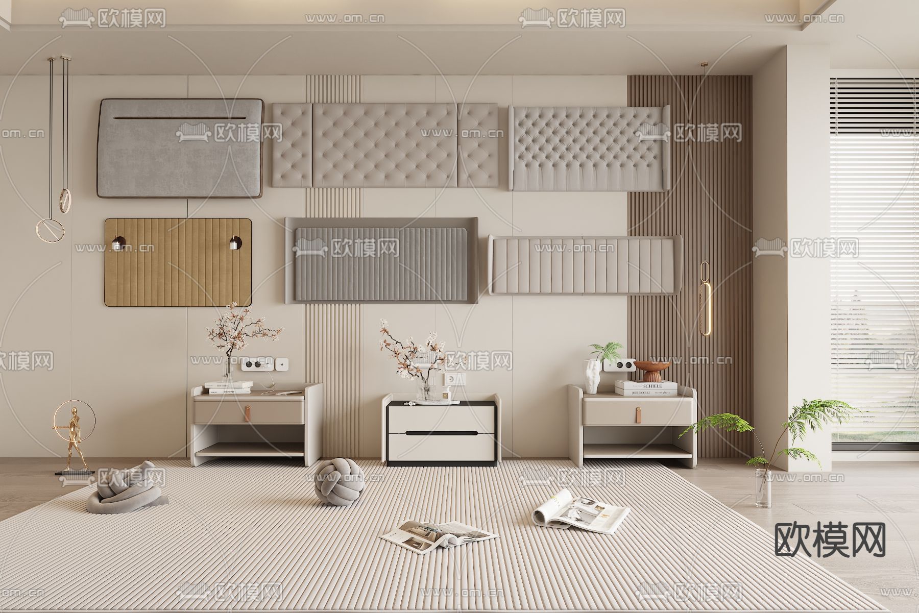 软包 床靠背 床头柜3d模型下载