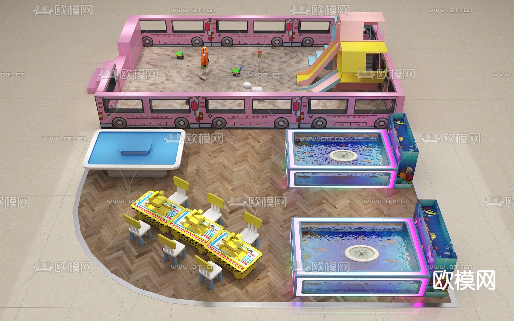 儿童游乐园  儿童娱乐区 儿童沙池3d模型下载（渲染图2）