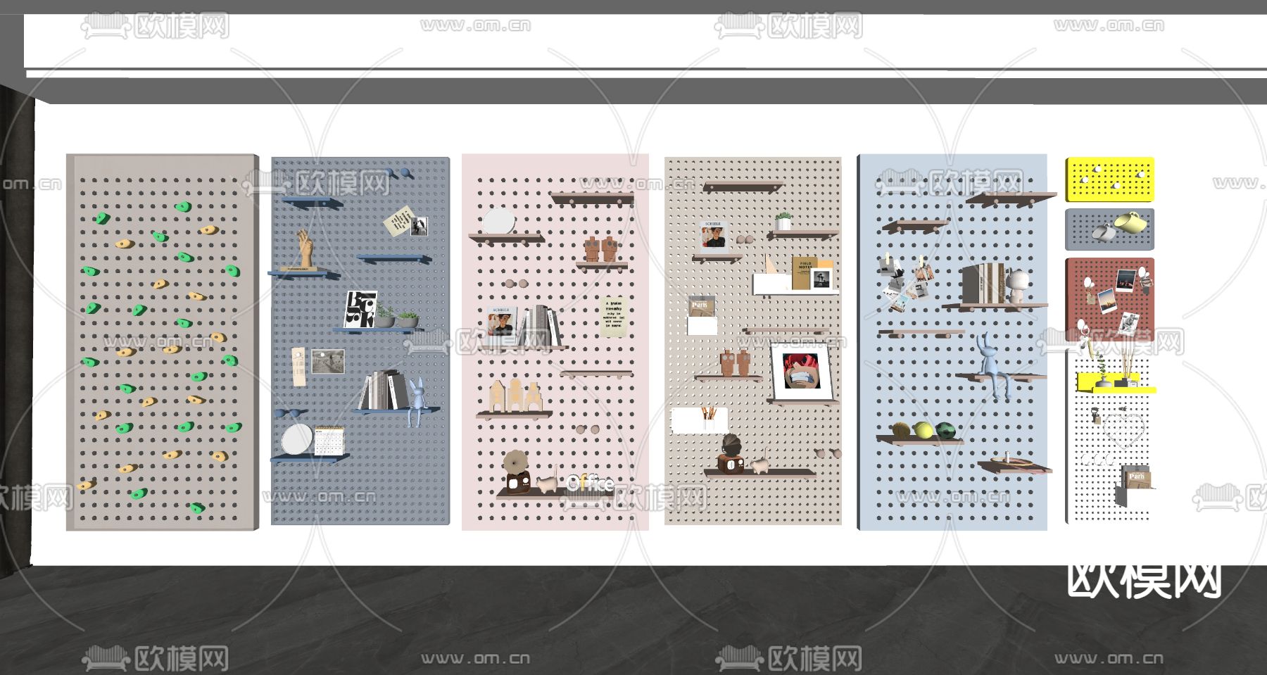 现代洞洞板 墙饰su模型下载（渲染图2）