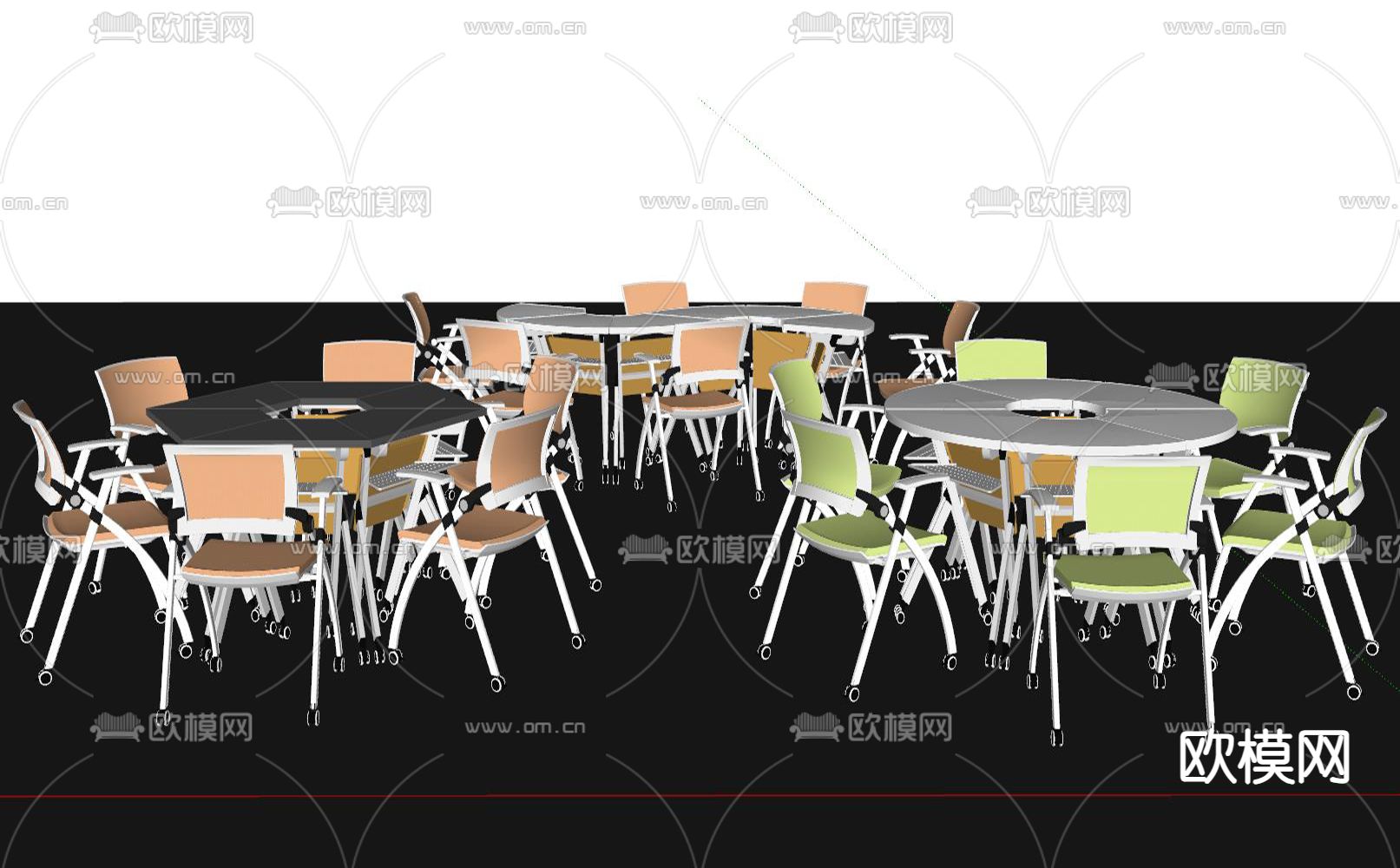培训桌椅 小型会议桌su模型下载（渲染图2）