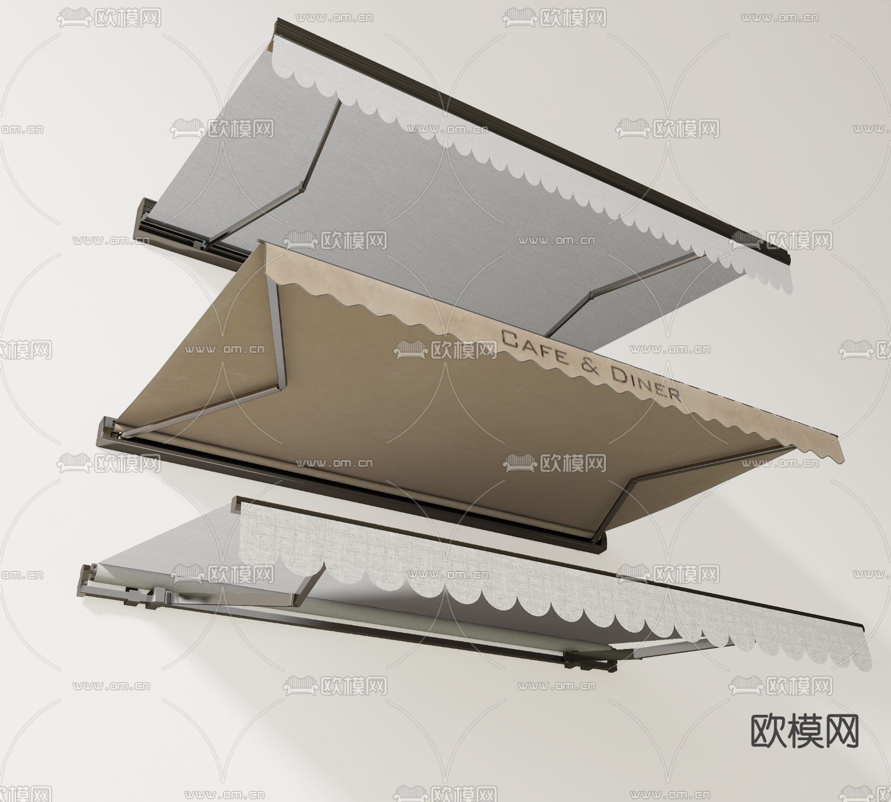 伸缩雨棚 遮阳棚3d模型下载