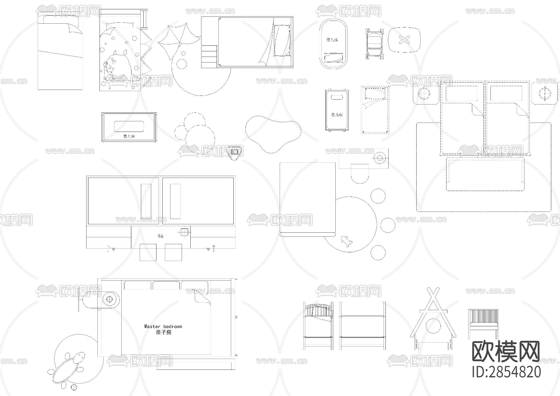 儿童床上下床婴儿床CAD图库下载（渲染图2）