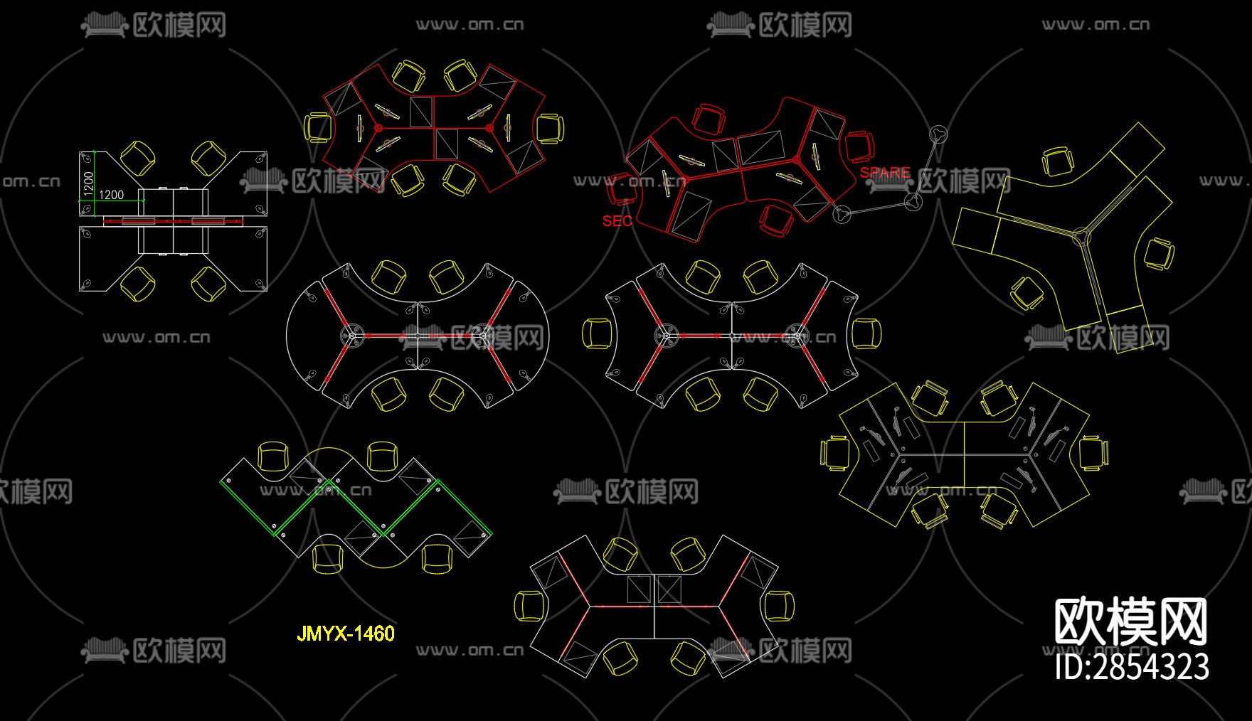 多功能个性职工办公室卡位CAD图库下载