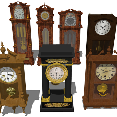  复古时钟 吊钟壁钟su模型 