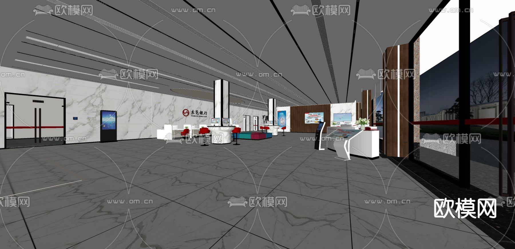 银行大厅su模型下载