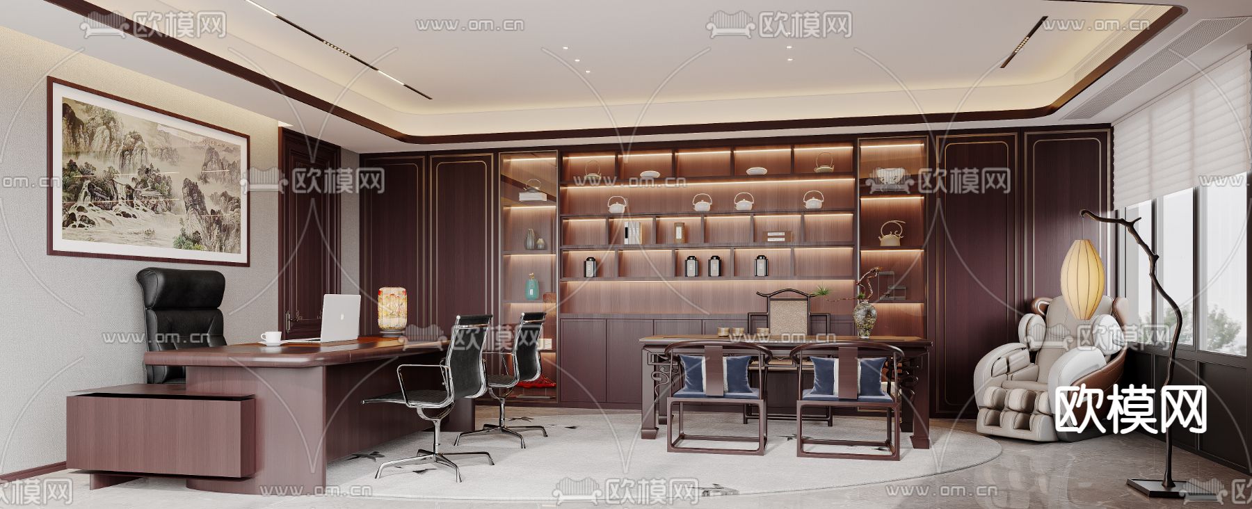 中式总经理室 董事长室3d模型下载