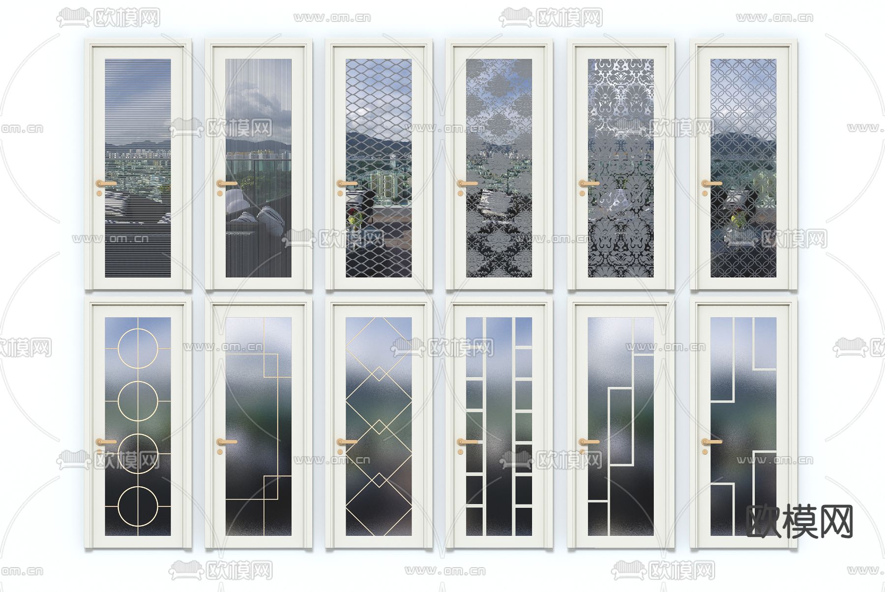 玻璃门 单开门 卧室门 卫浴门3d模型下载