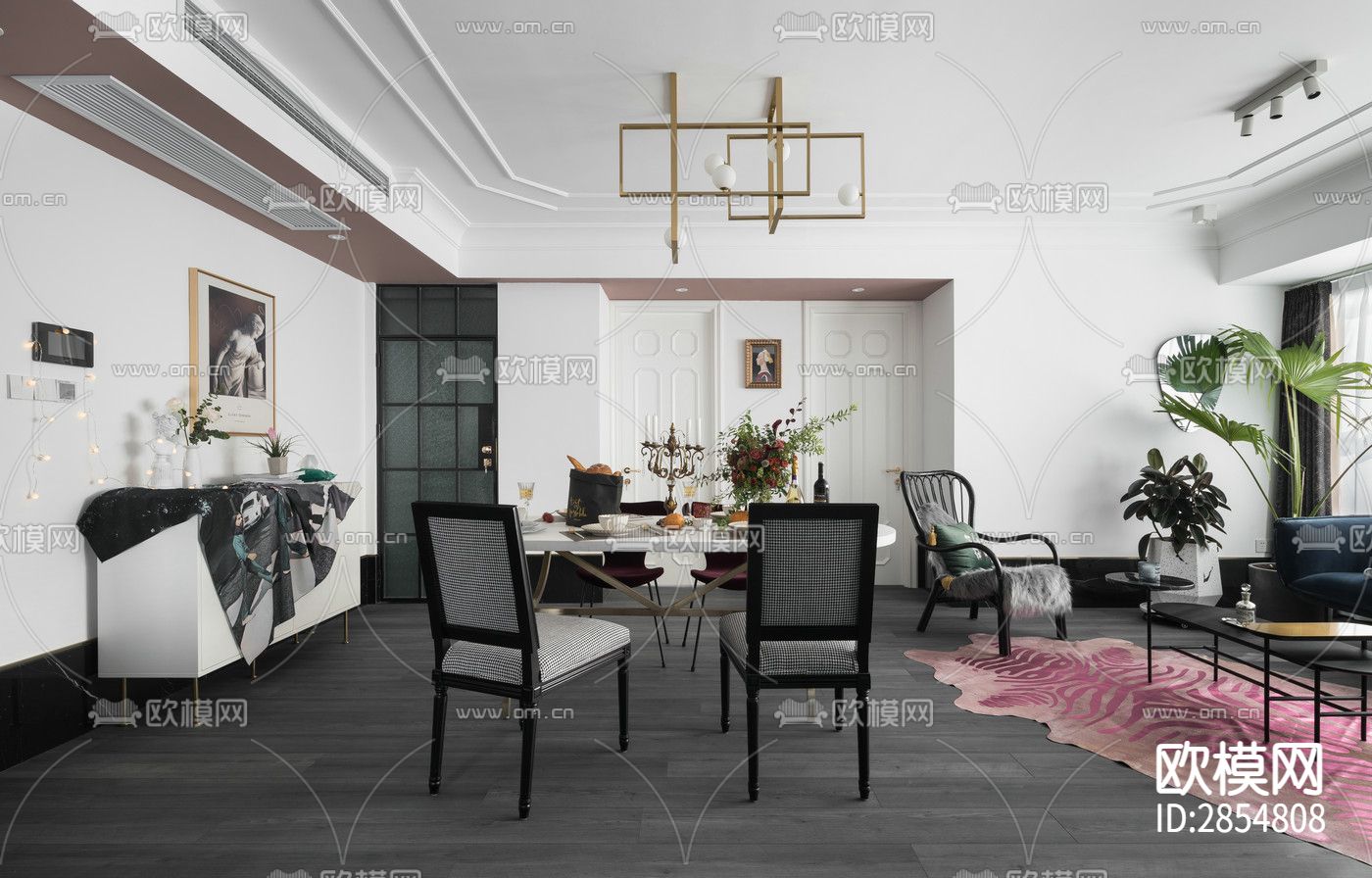 北欧轻熟清新美式联排别墅CAD施工图下载（渲染图2）