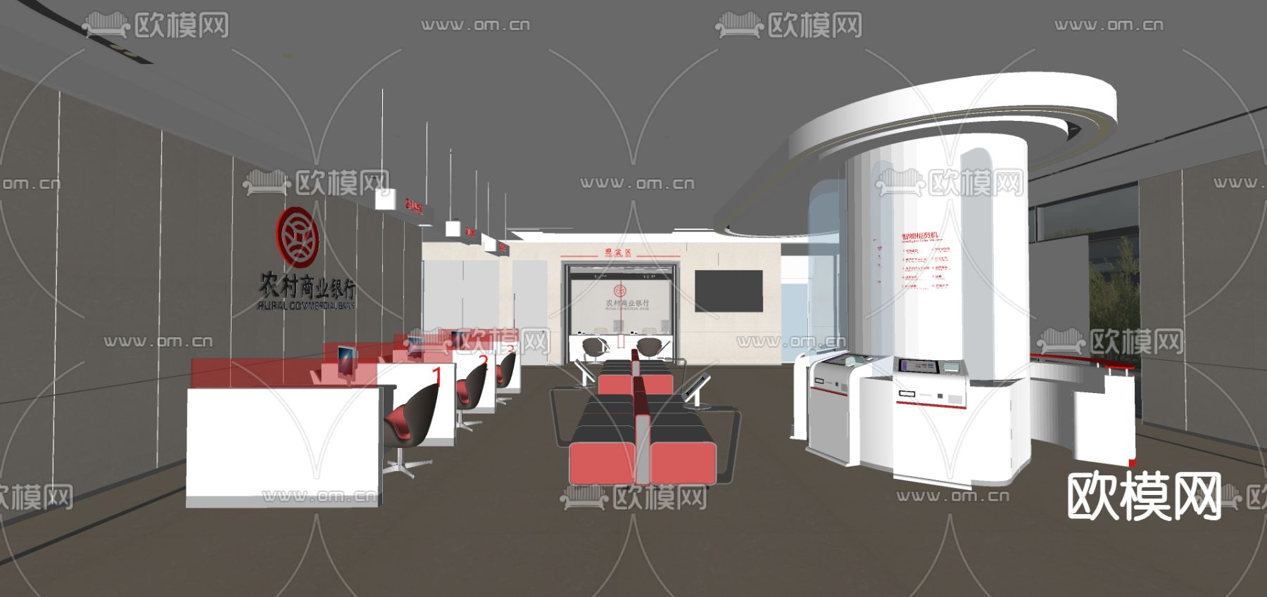 银行大厅su模型下载（渲染图2）