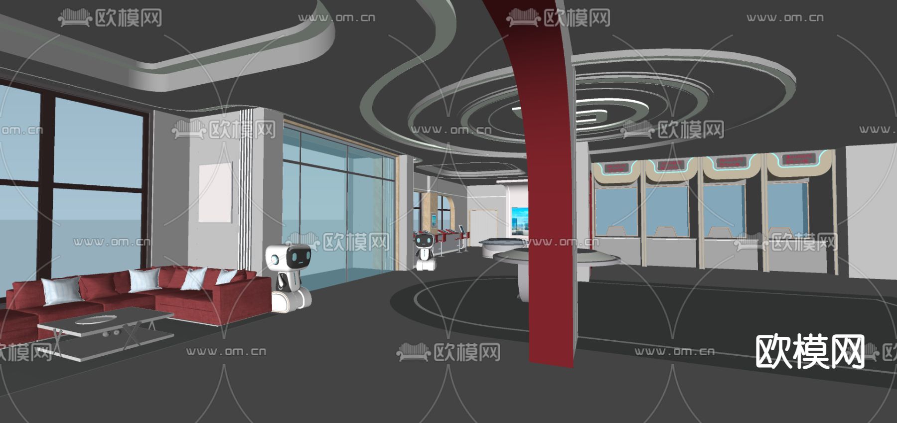 银行大厅su模型下载（渲染图2）