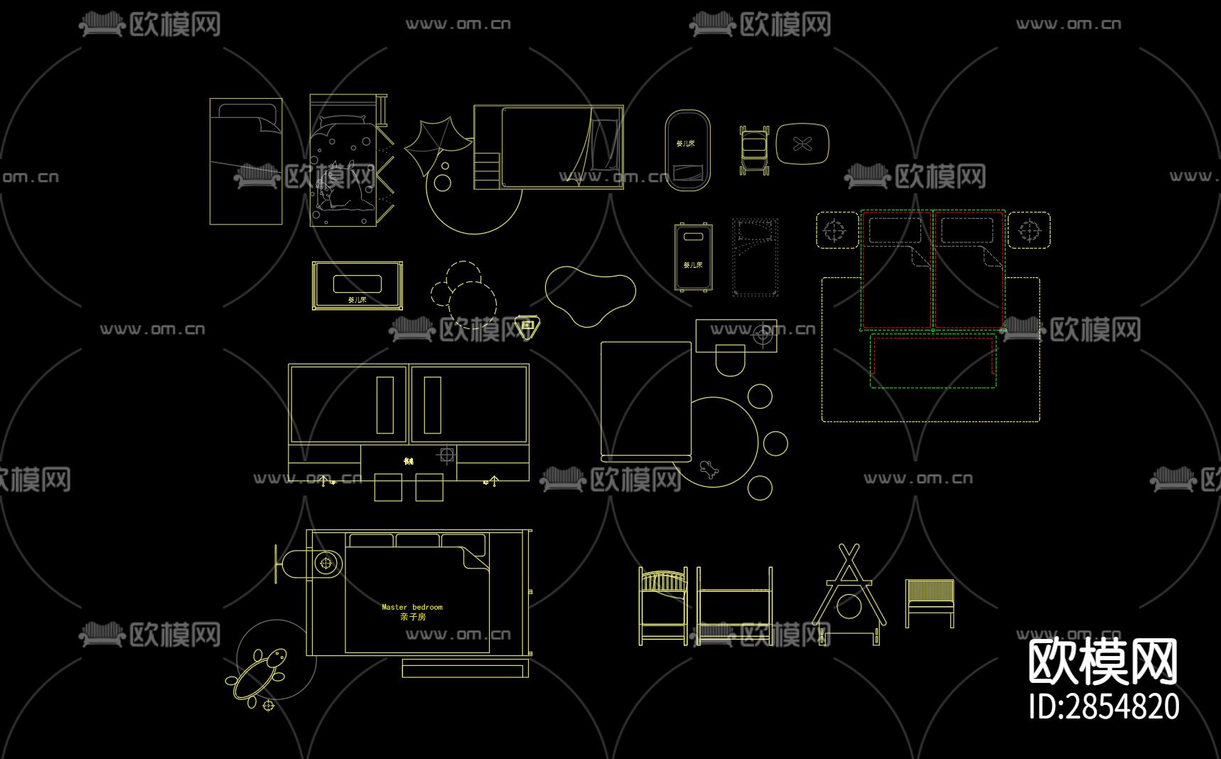 儿童床上下床婴儿床CAD图库下载（渲染图1）