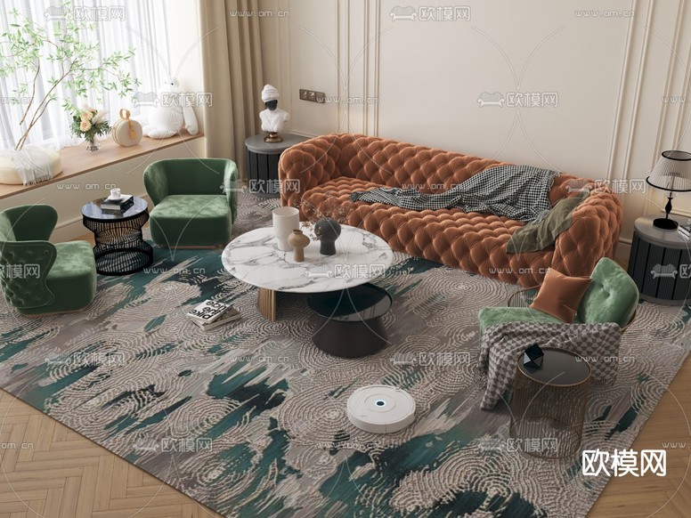 美式组合沙发3d模型下载