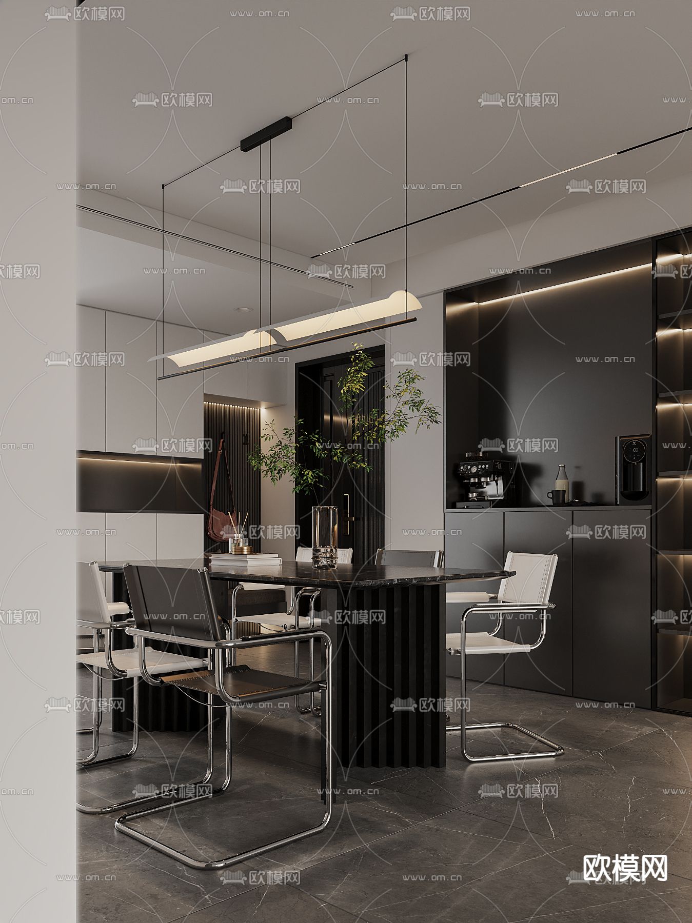 现代餐厅su模型下载（渲染图1）