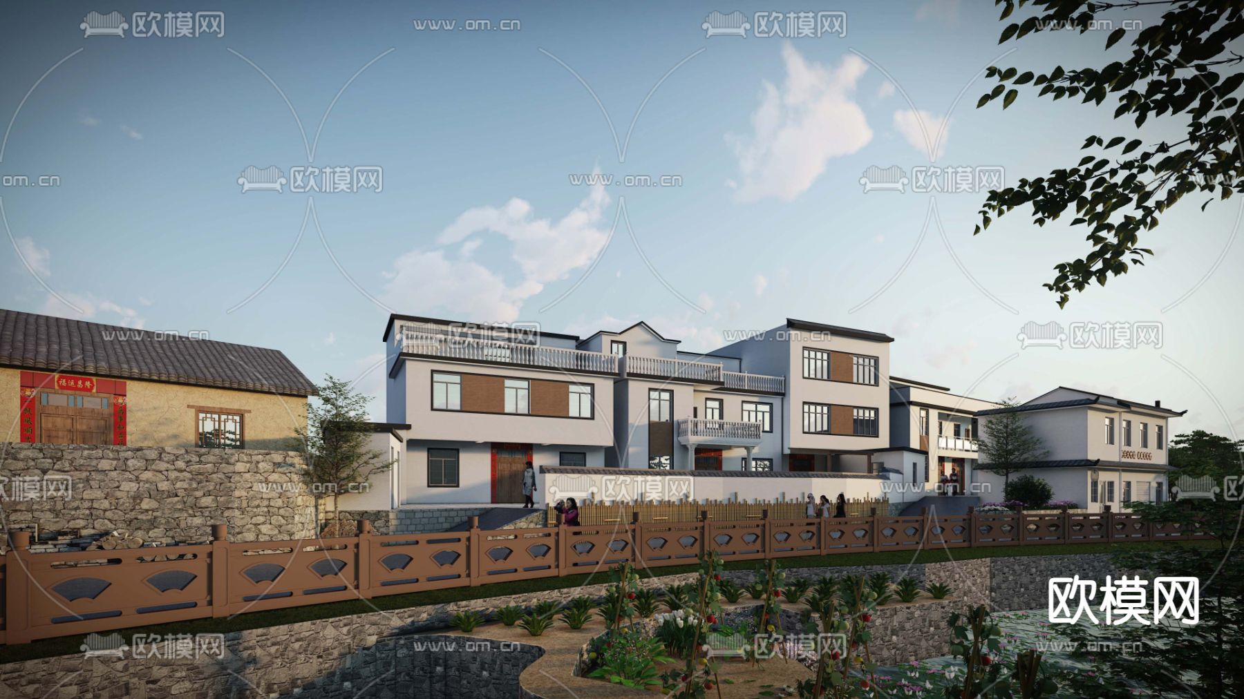 农村立面轻改造su模型下载（渲染图2）