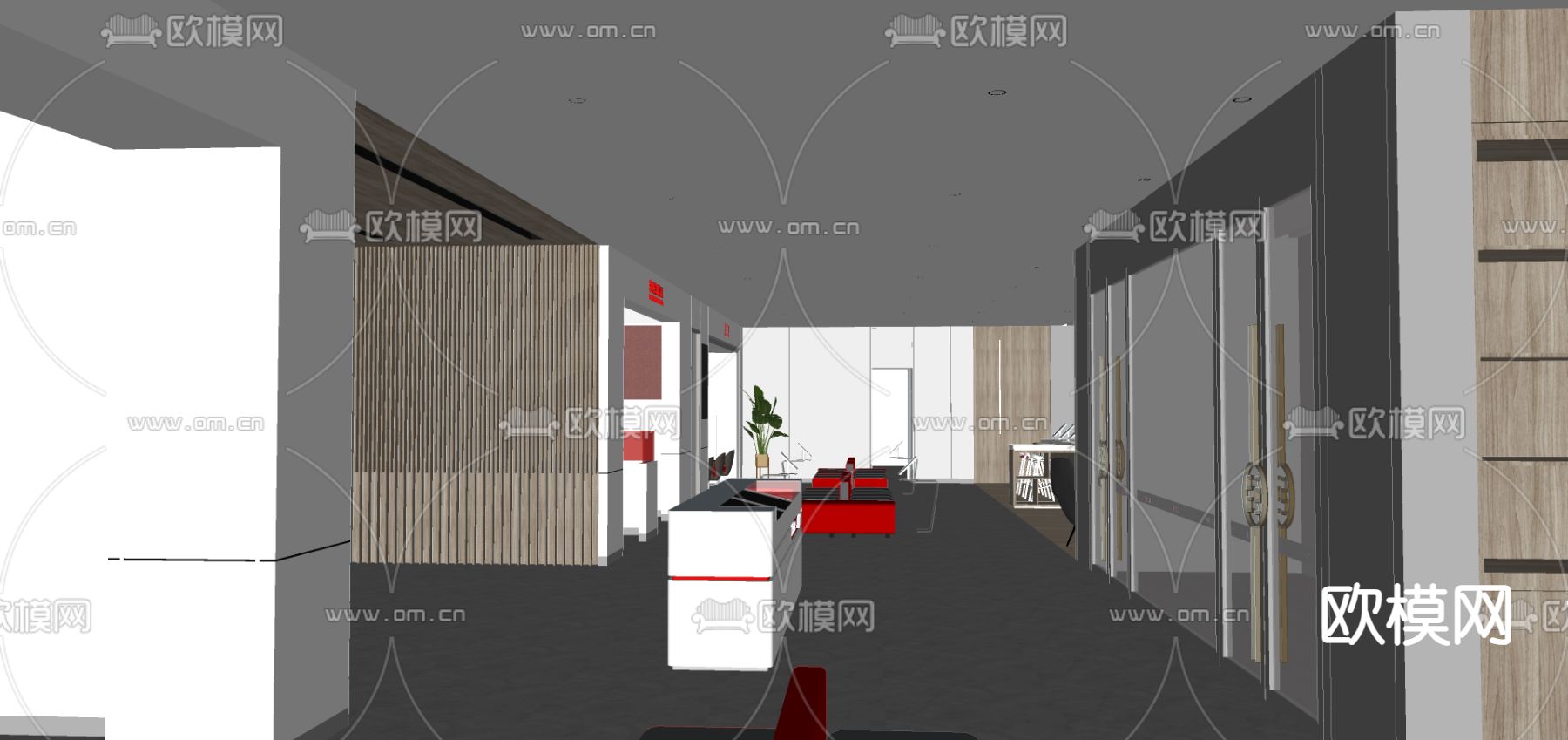 银行大厅su模型下载（渲染图2）