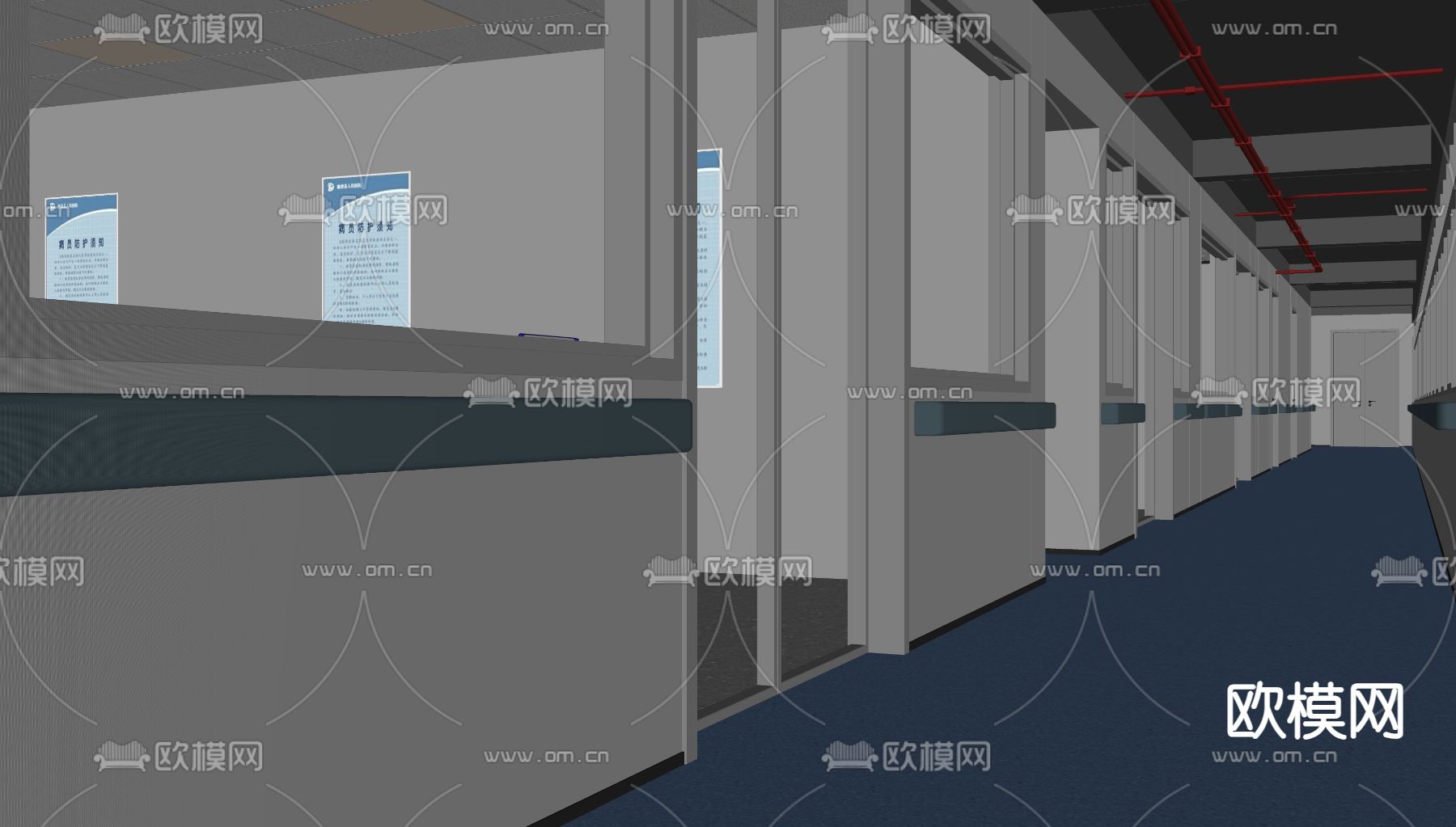 医院走道 医院走廊su模型下载（渲染图2）