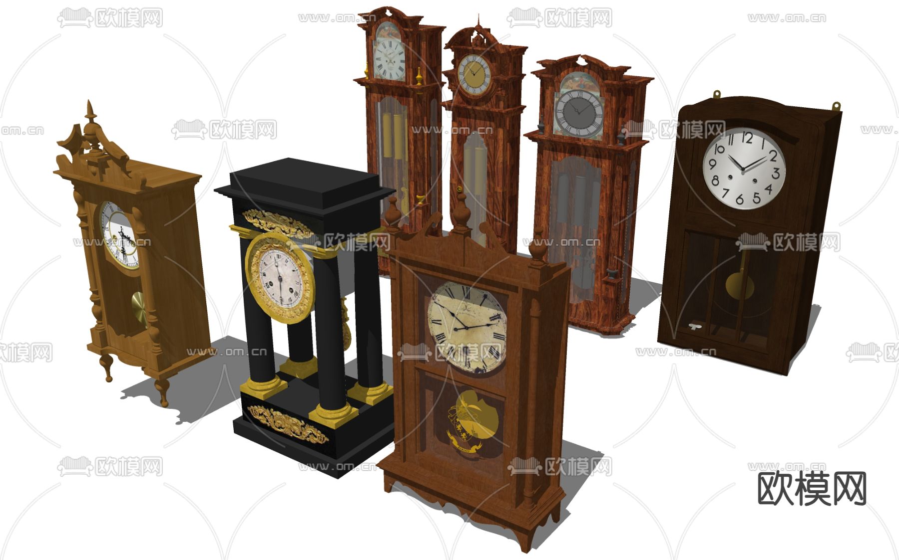 复古时钟 吊钟壁钟su模型下载（渲染图2）