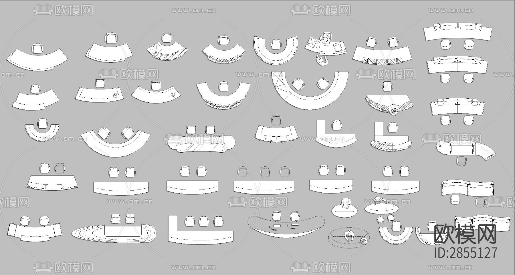 接待台服务台圆弧型前台CAD图库下载（渲染图1）