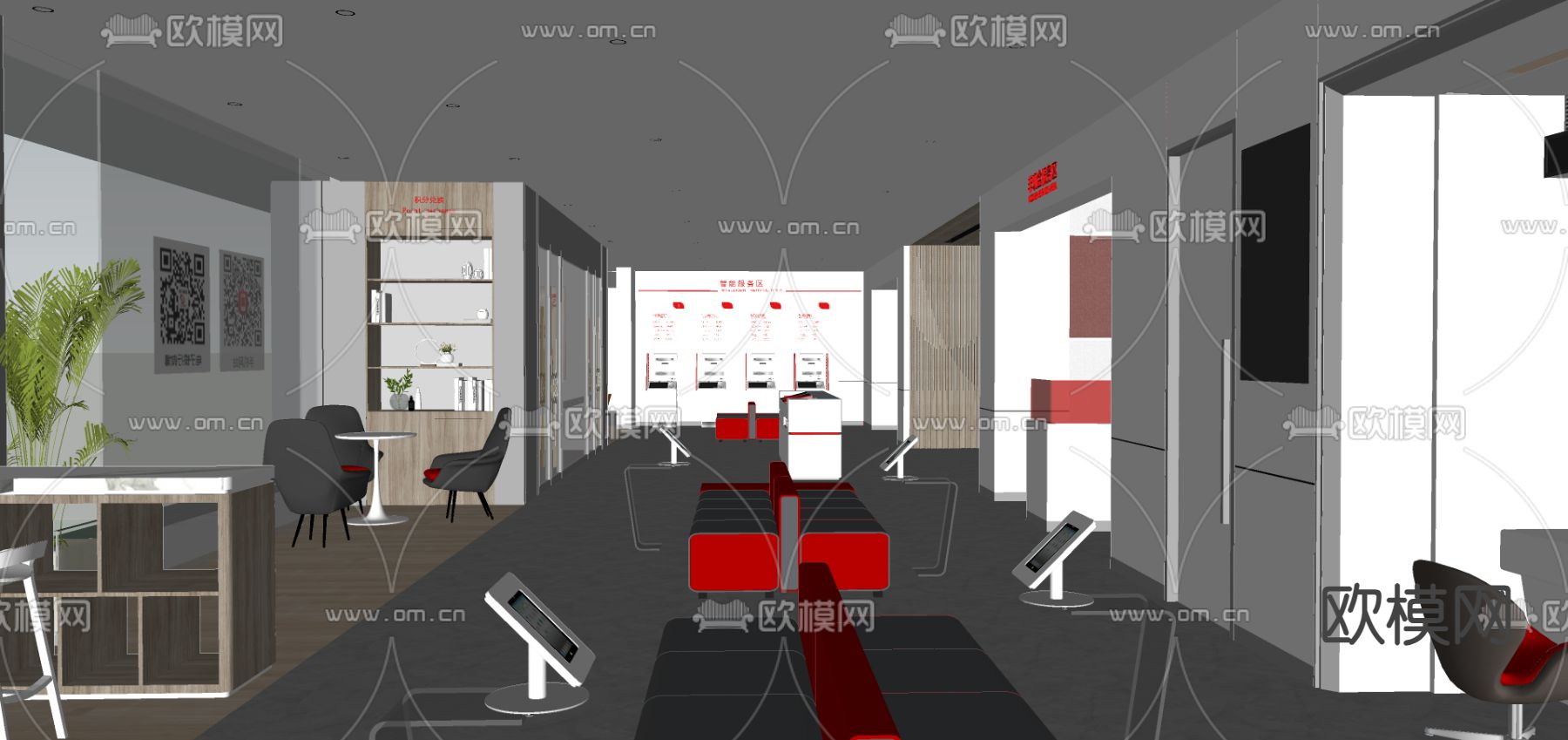 银行大厅su模型下载（渲染图1）