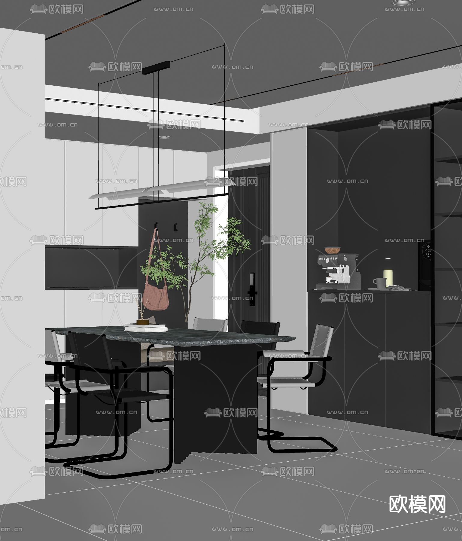 现代餐厅su模型下载（渲染图2）