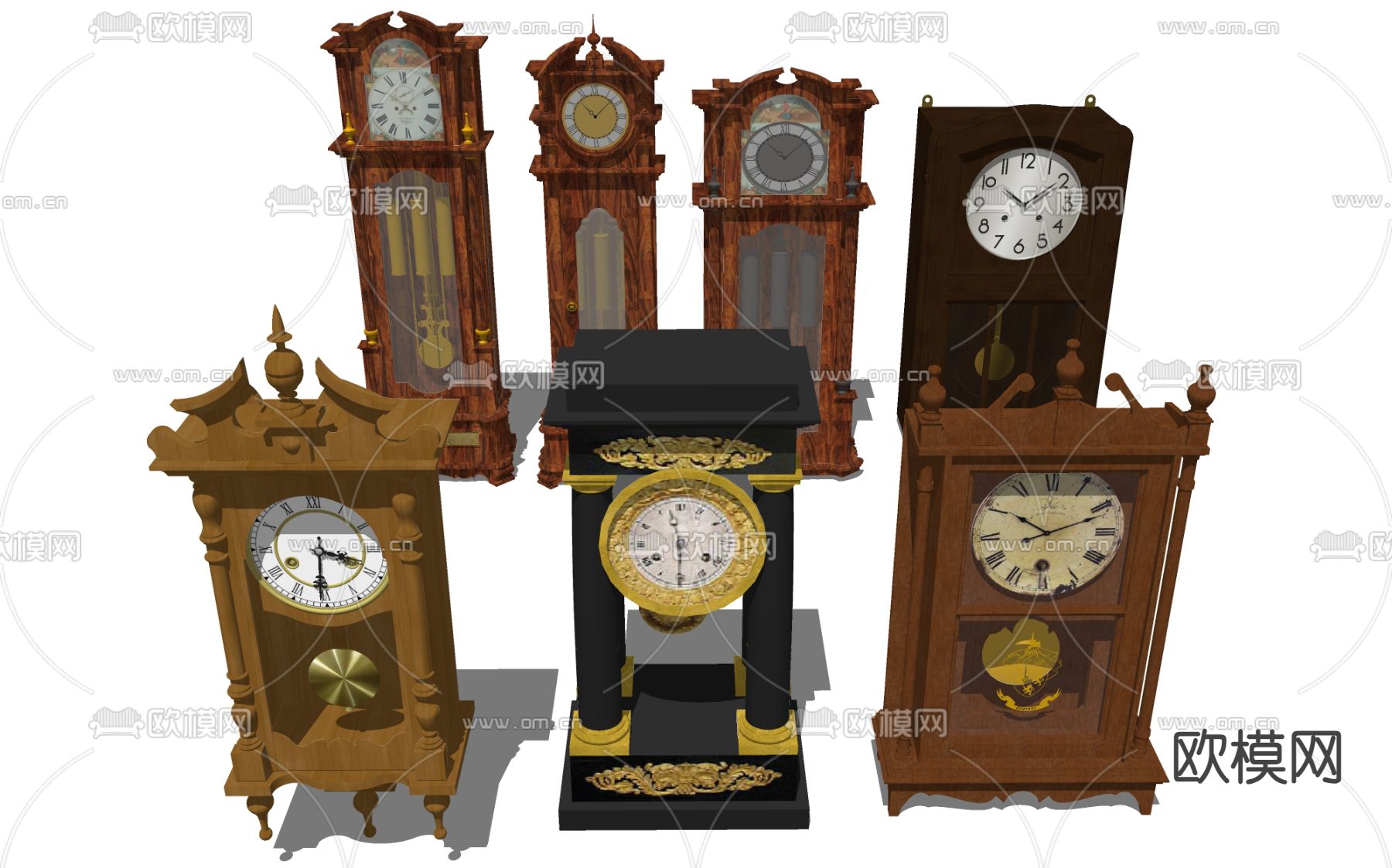 复古时钟 吊钟壁钟su模型下载（渲染图1）
