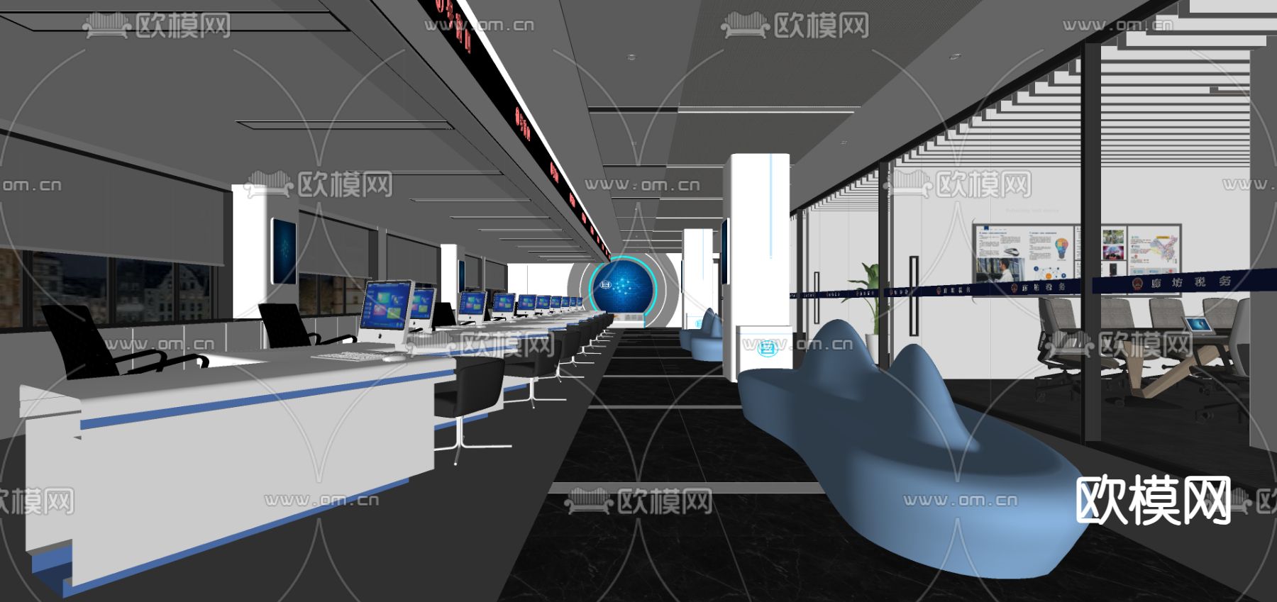 银行大厅su模型下载