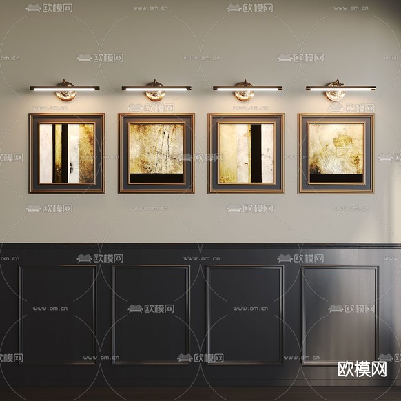 法式装饰画 复古画 组合画 壁画灯3d模型下载
