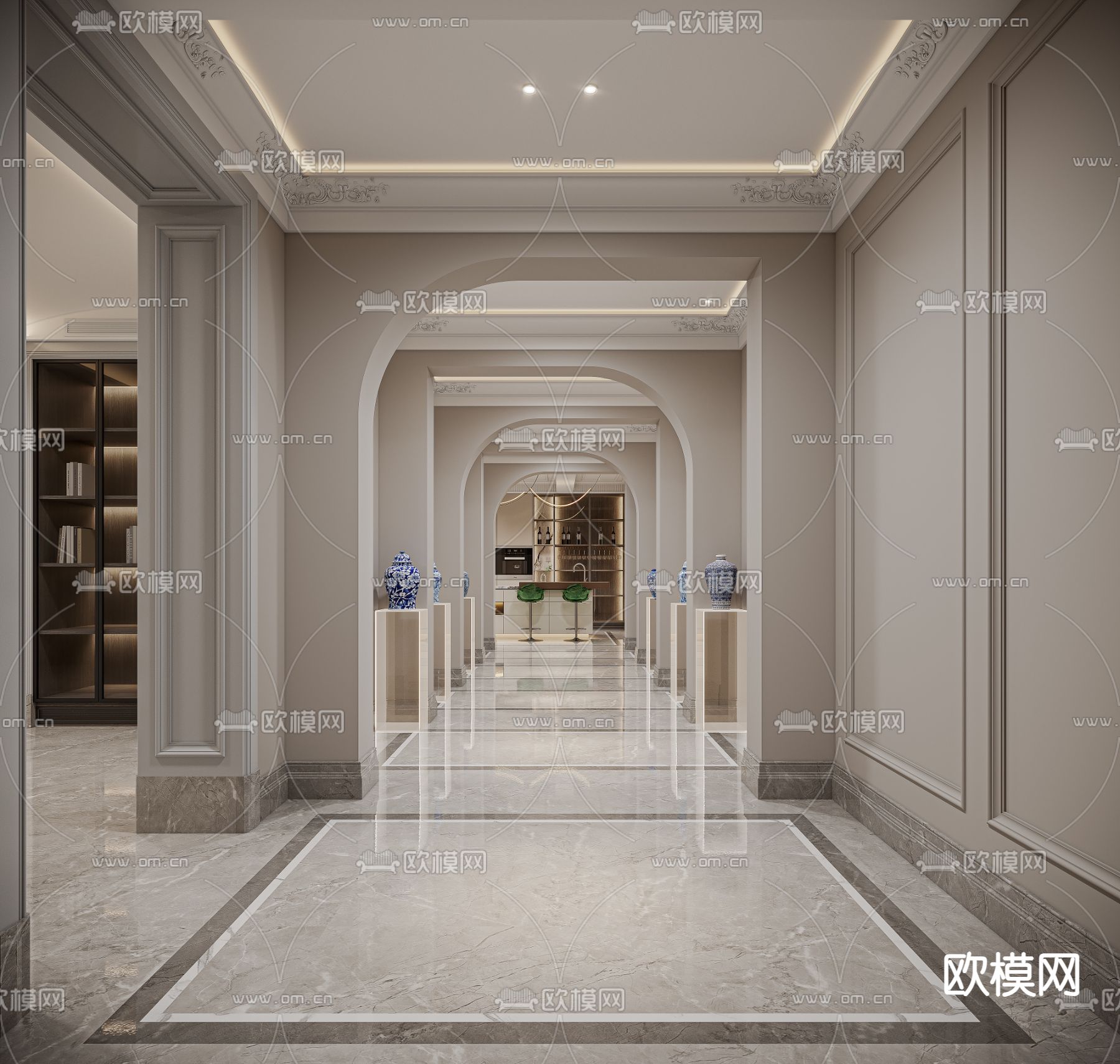 简欧玄关 别墅过道3d模型下载