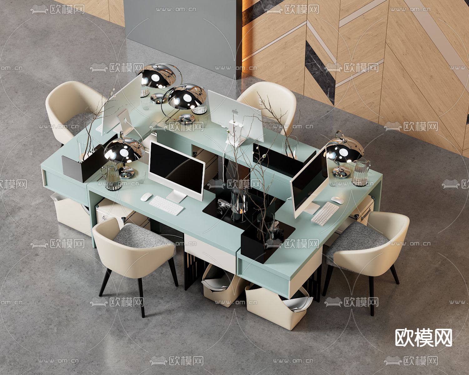 卡位办公桌 工位3d模型下载