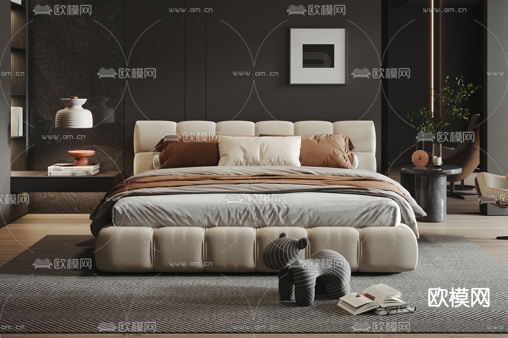 暗黑风卧室 主卧 主人房3d模型下载（渲染图2）