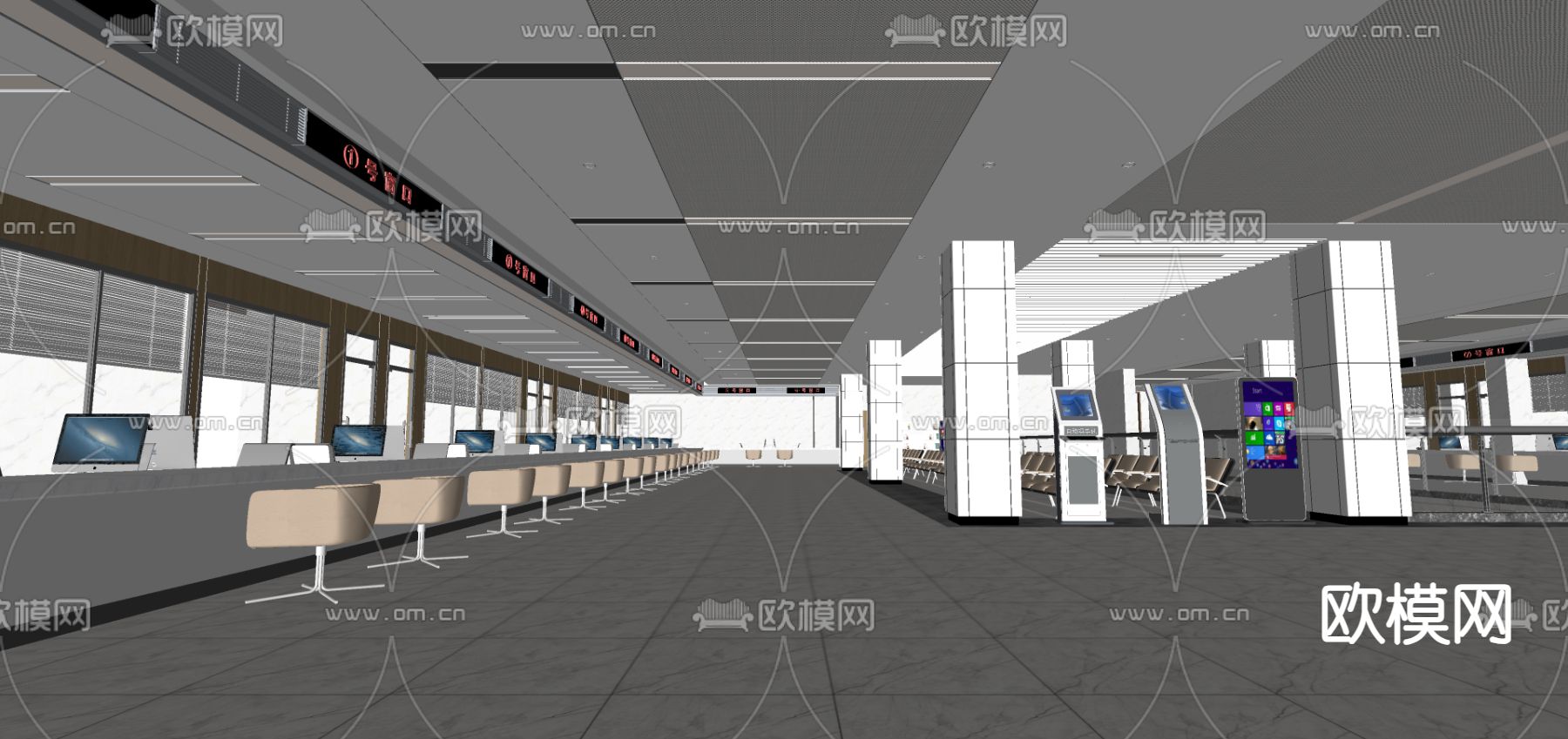 银行大厅su模型下载