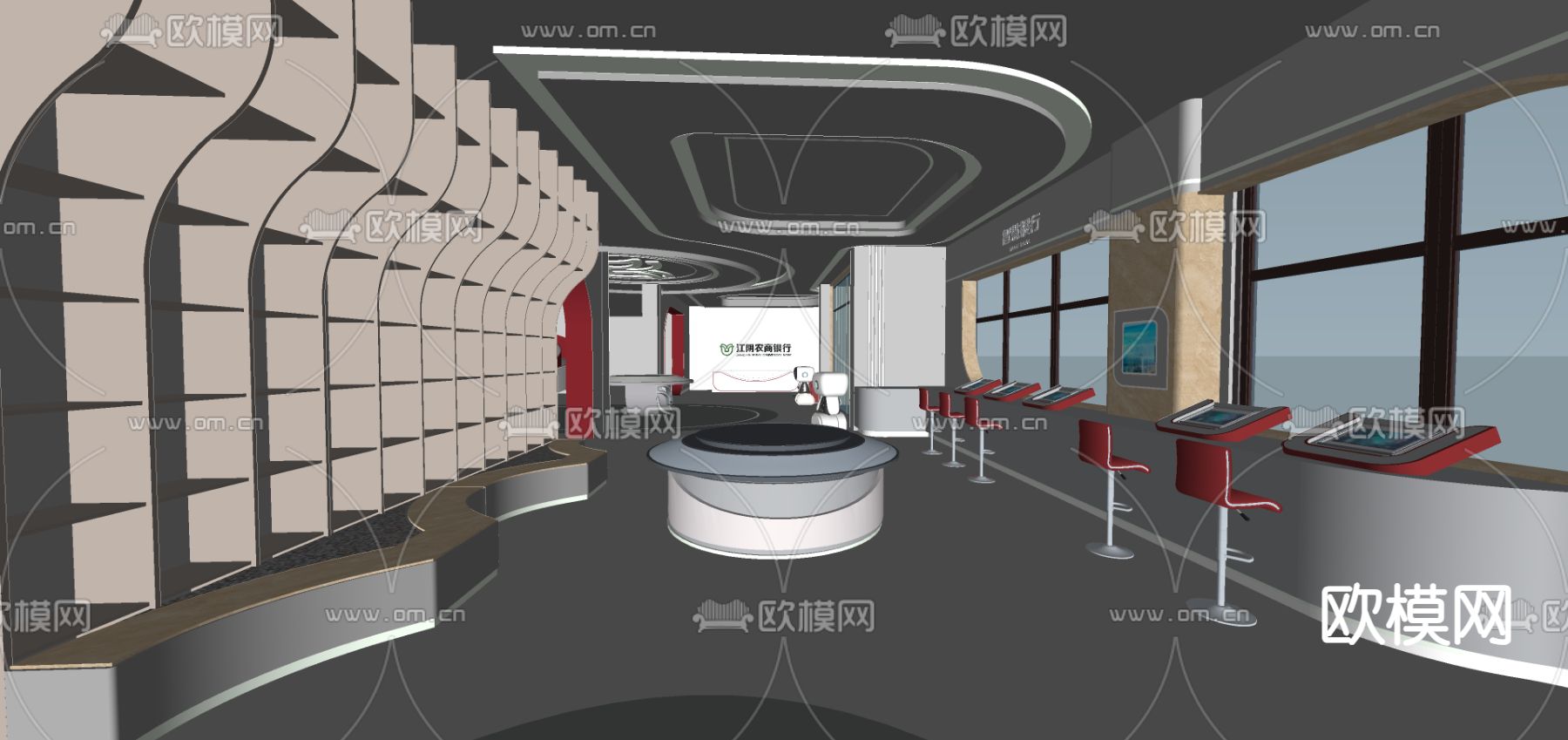 银行大厅su模型下载（渲染图1）