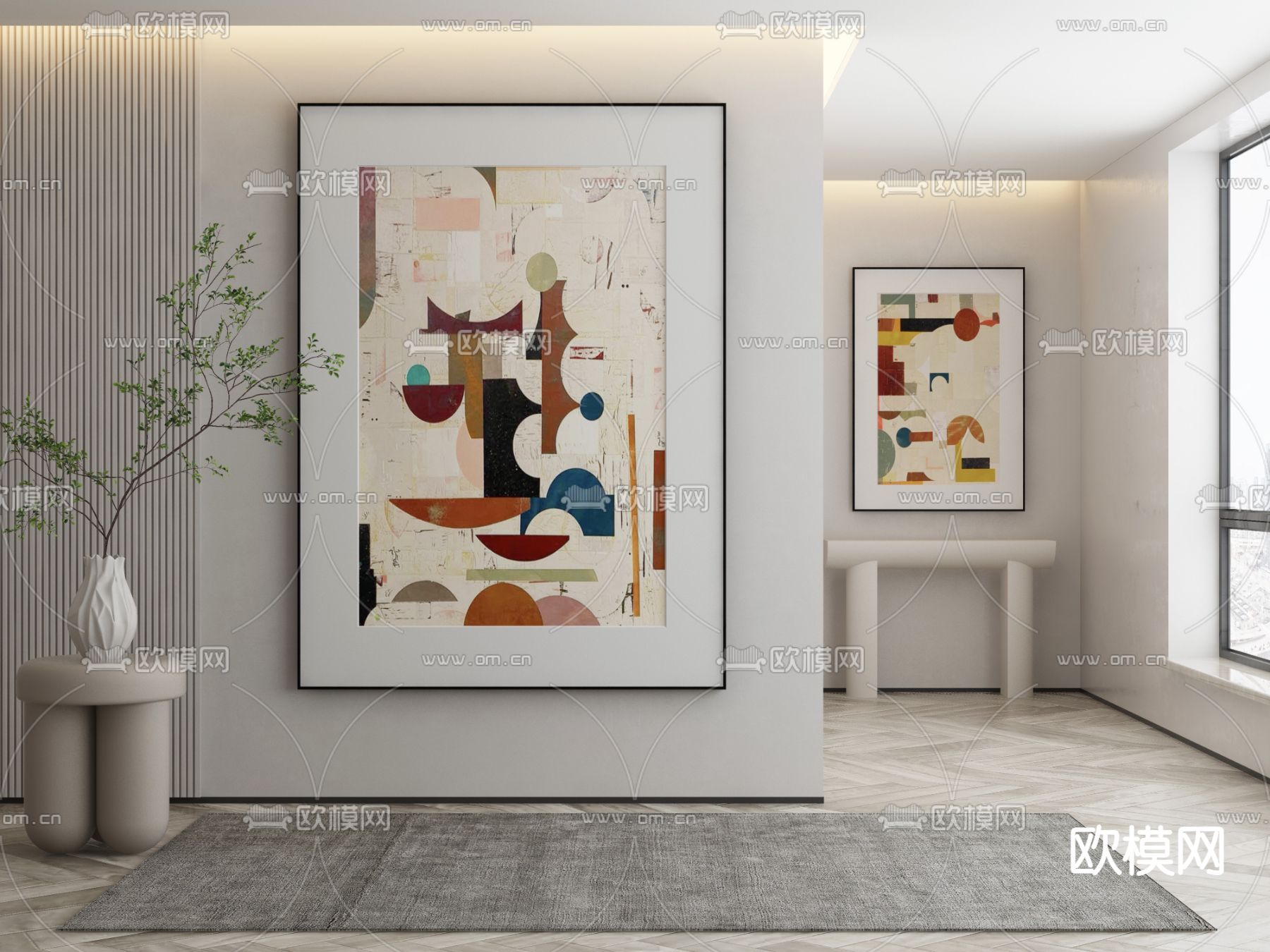 现代装饰画 抽象画 挂画3d模型下载_ID14284438_3dmax免费模型-欧模网