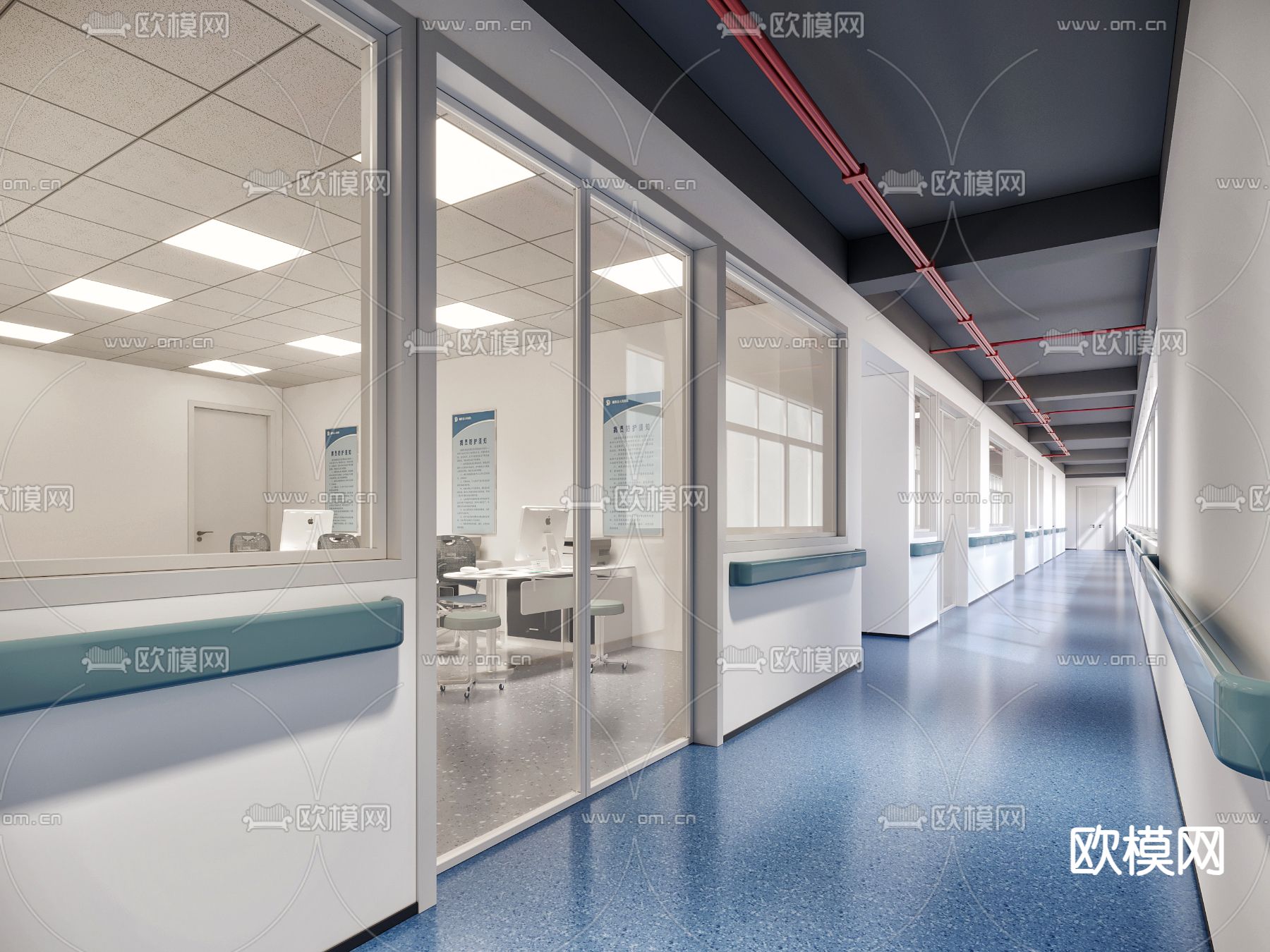 医院走道 医院走廊su模型下载（渲染图1）