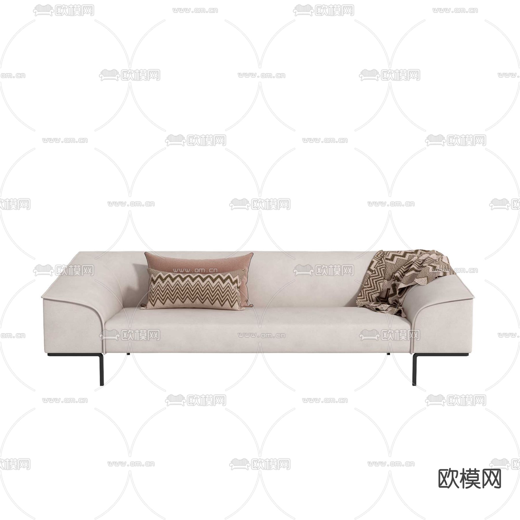奶油风沙发 多人沙发3d模型下载