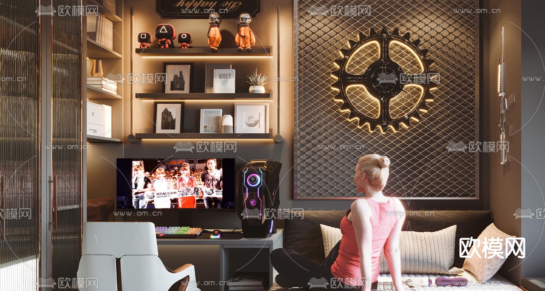 工业风卧室 次卧 电竞房3d模型下载（渲染图4）