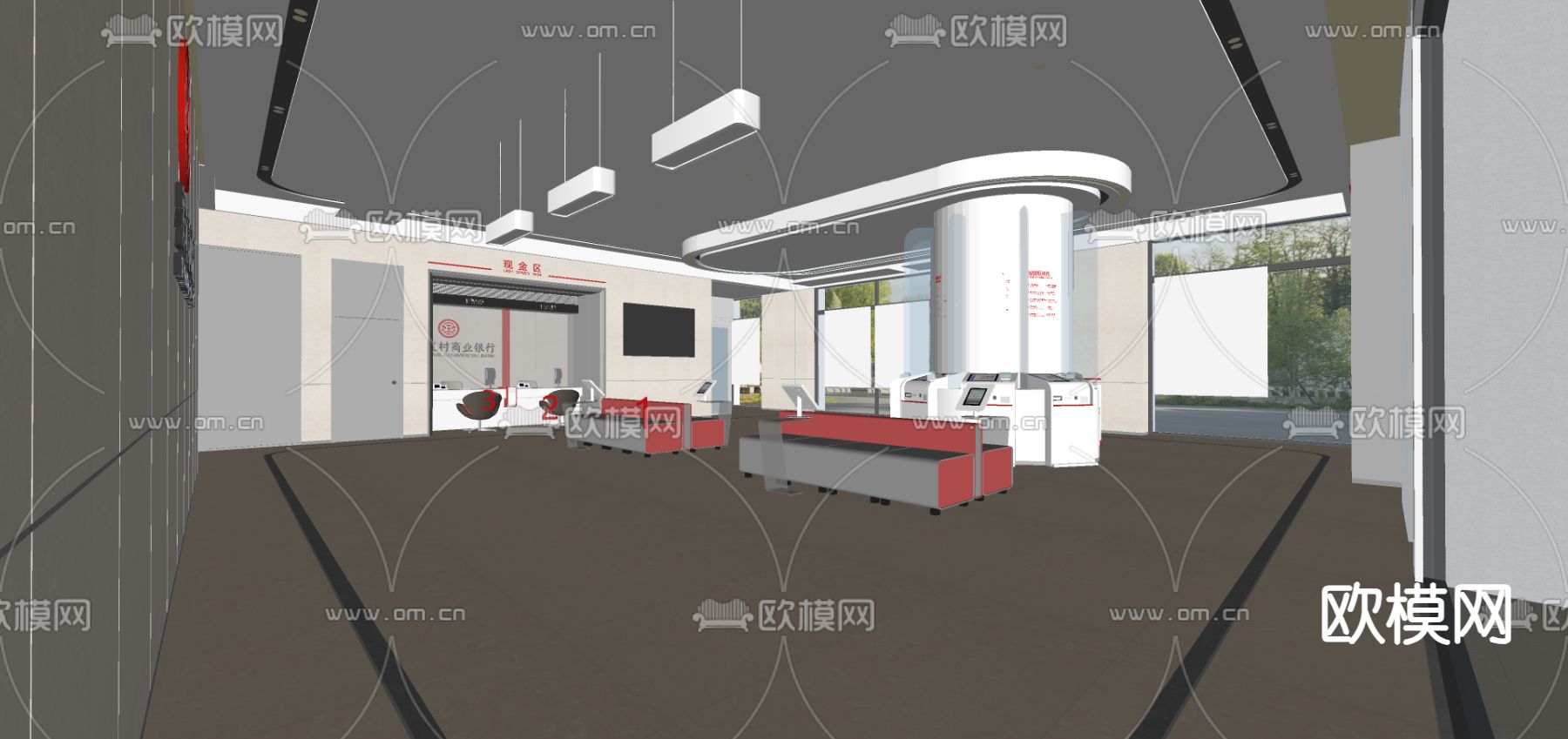 银行大厅su模型下载（渲染图1）