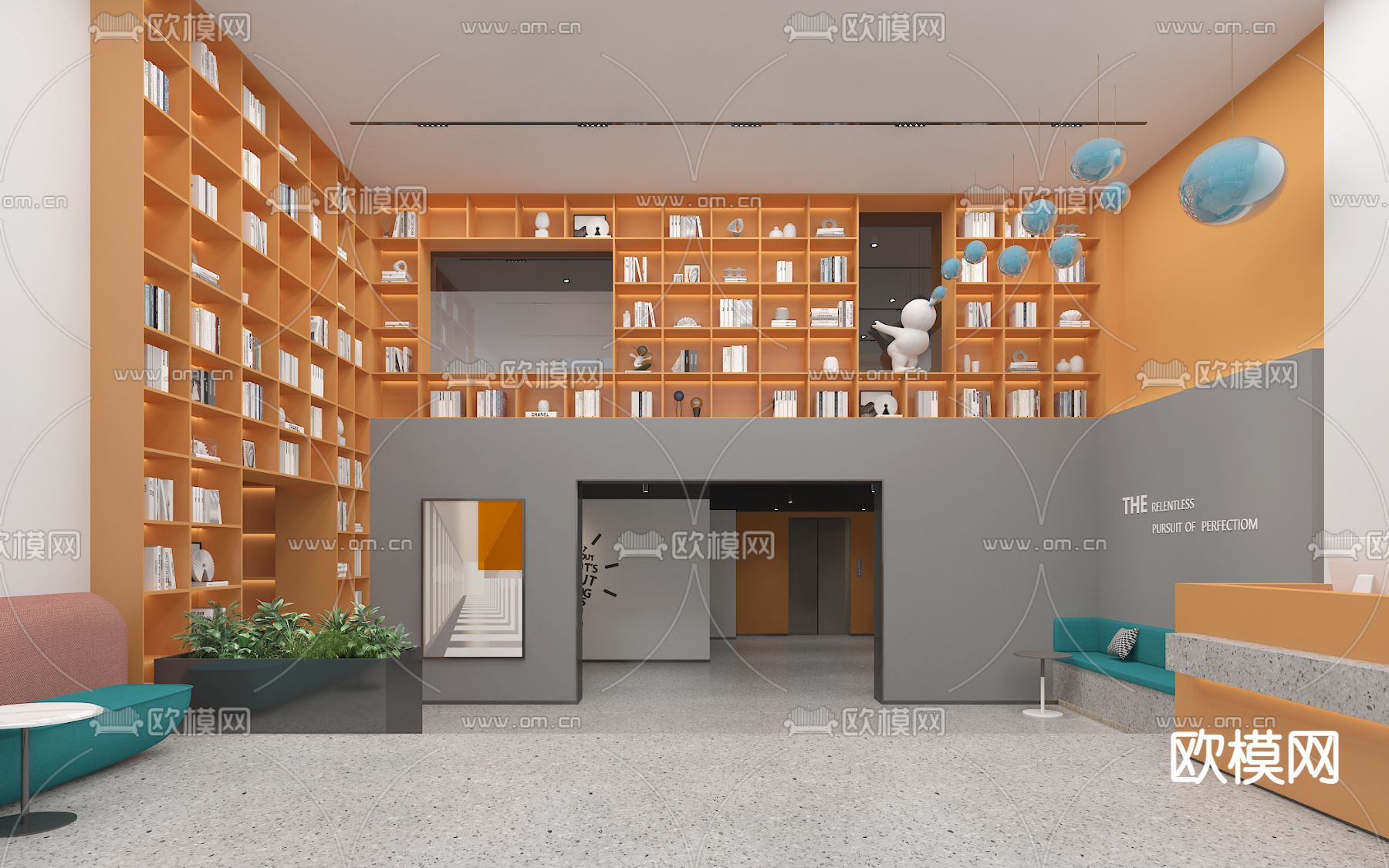 现代公寓大堂su模型下载（渲染图1）