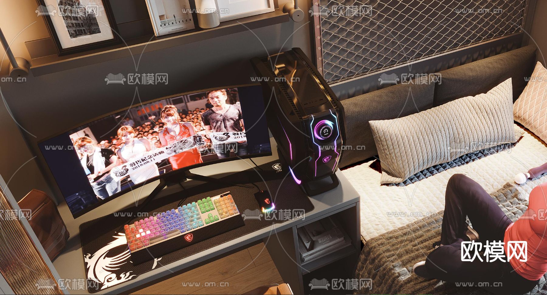 工业风卧室 次卧 电竞房3d模型下载（渲染图3）